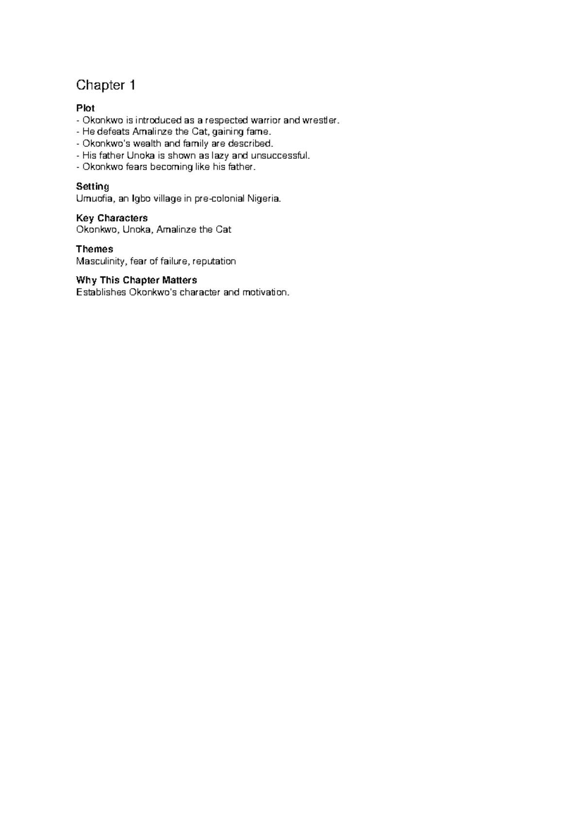 Things Fall Apart (ENG 101) Full Chapter Summaries - Studocu