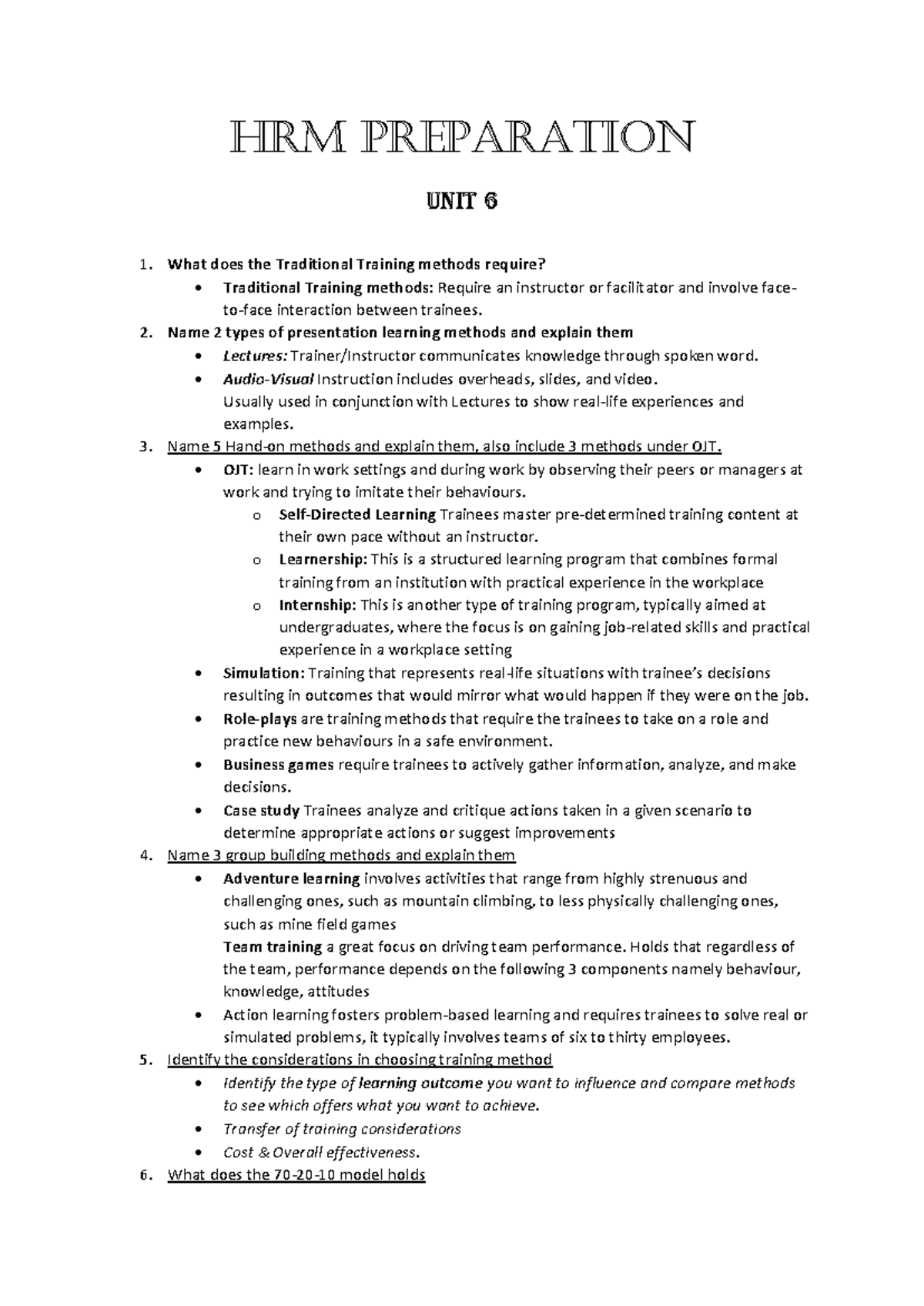 HRM 101 Exam Prep - Traditional Training Methods & Evaluation ...