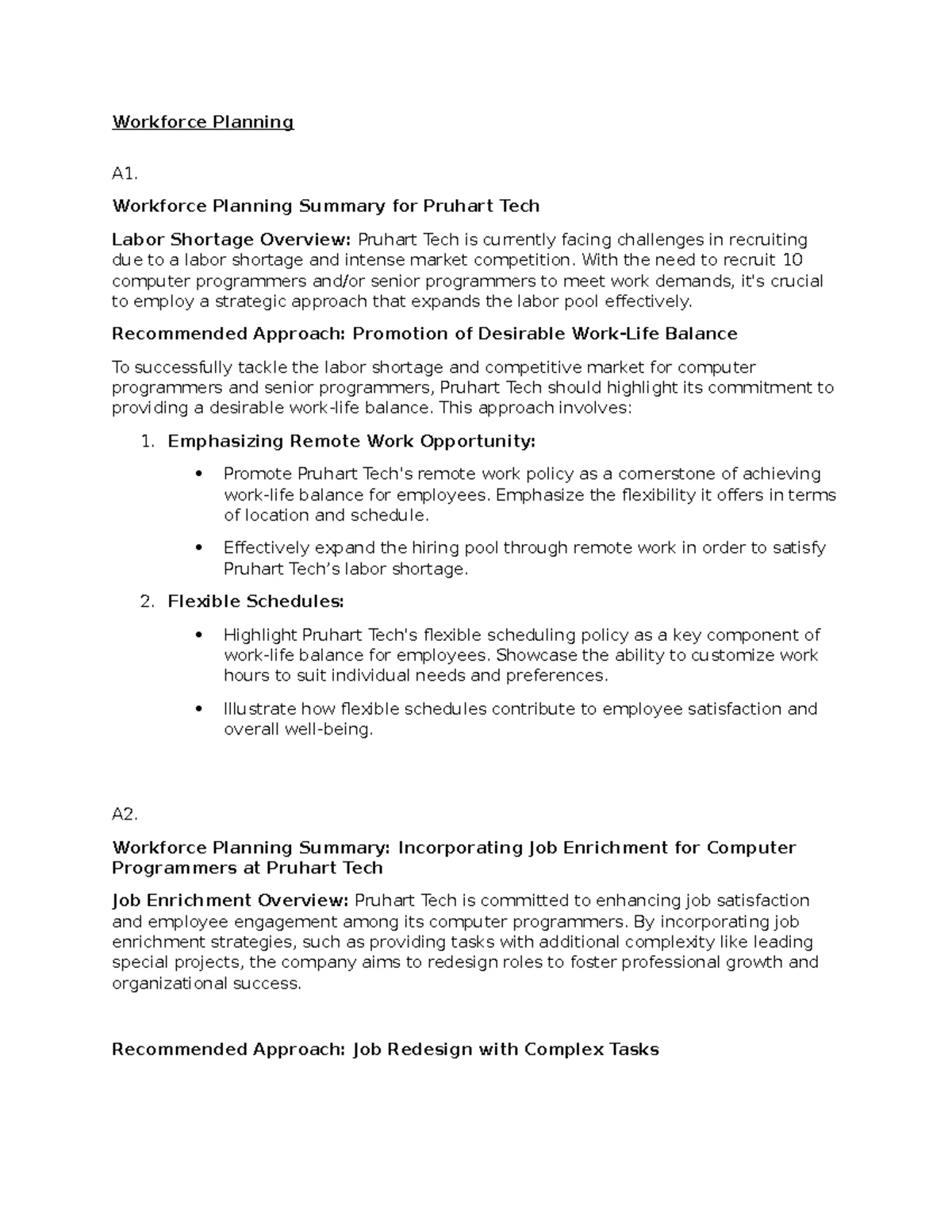 D354 Task 1: Workforce Planning & Job Analysis Strategies - Studocu