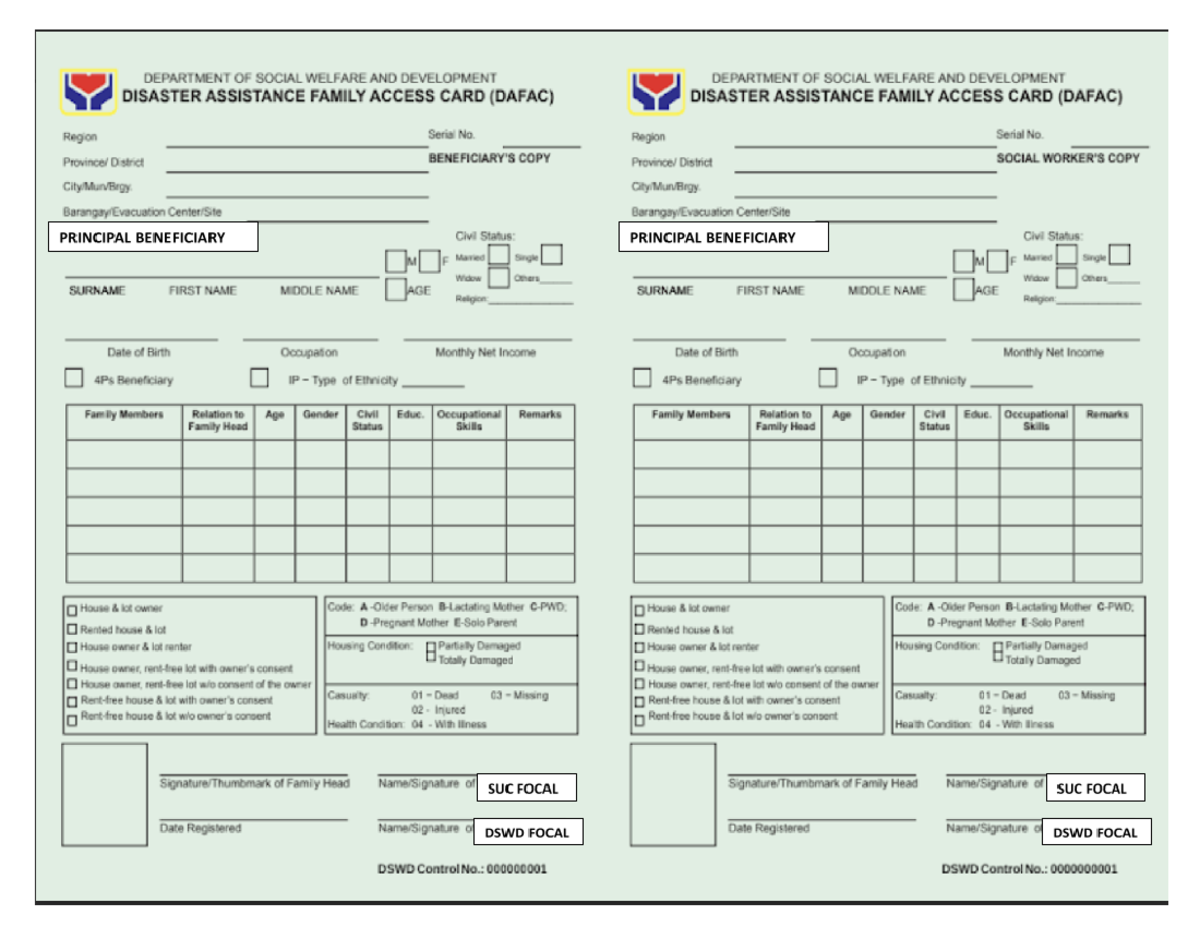 DAFAC Revised Form for Disaster Assistance Family Access Card - Studocu