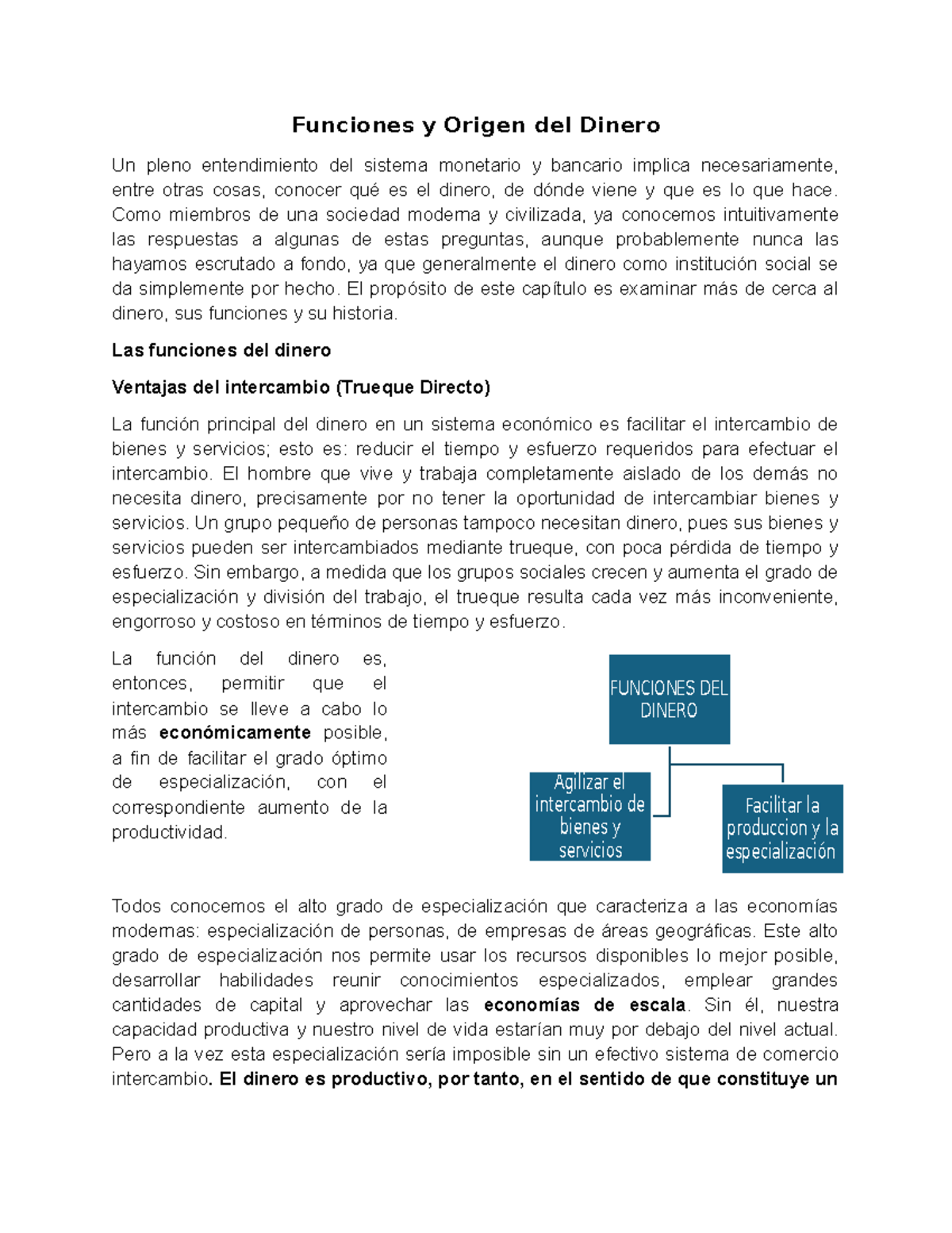 Trabajo 1 - Funciones y Origen del Dinero en la Economía - Studocu