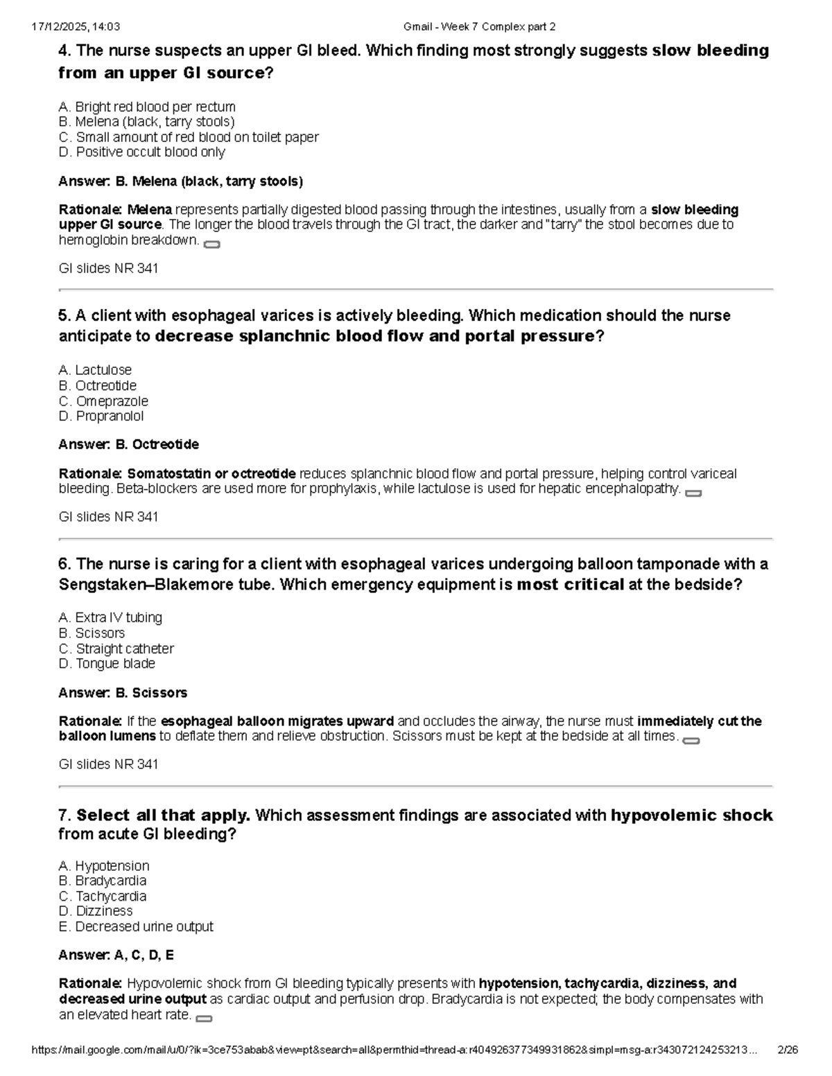 Week 7 Complex Part 2 - Practice Questions for NR 341 - Studocu
