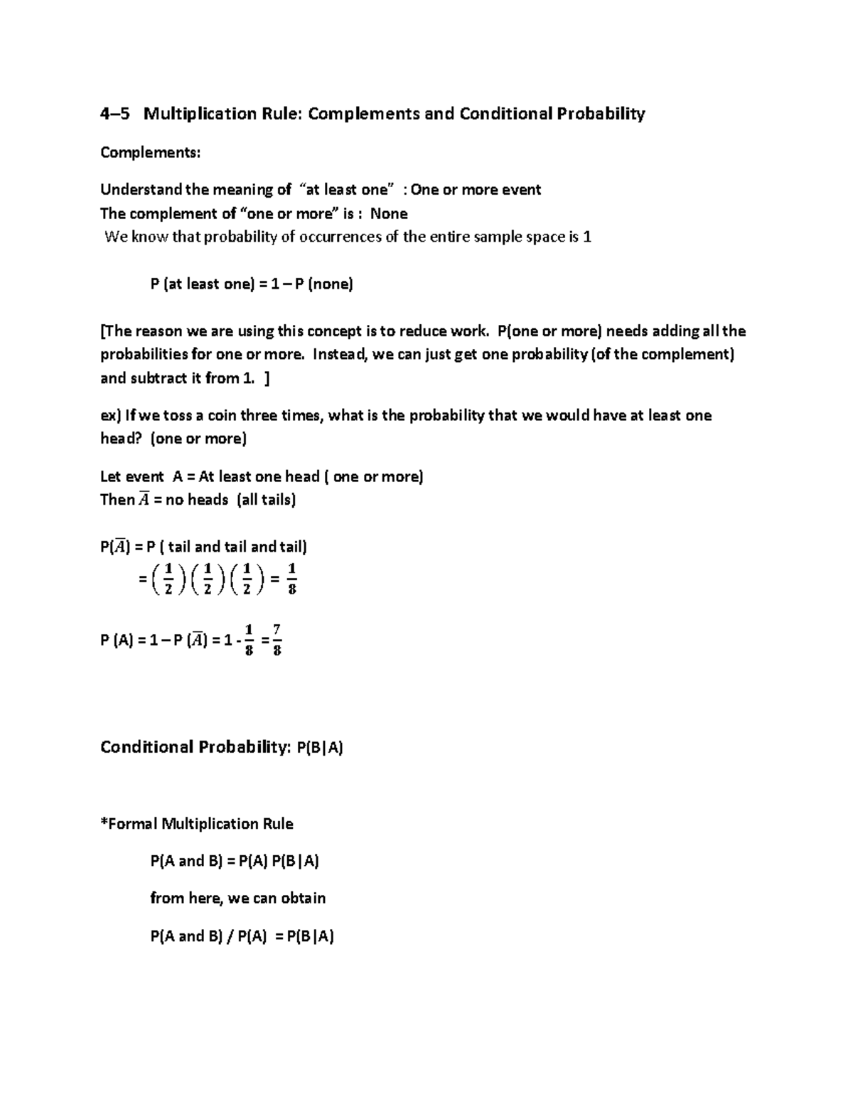 Class lecture 4-5 and 4-6 - Multiplication Rule: Complements and ...