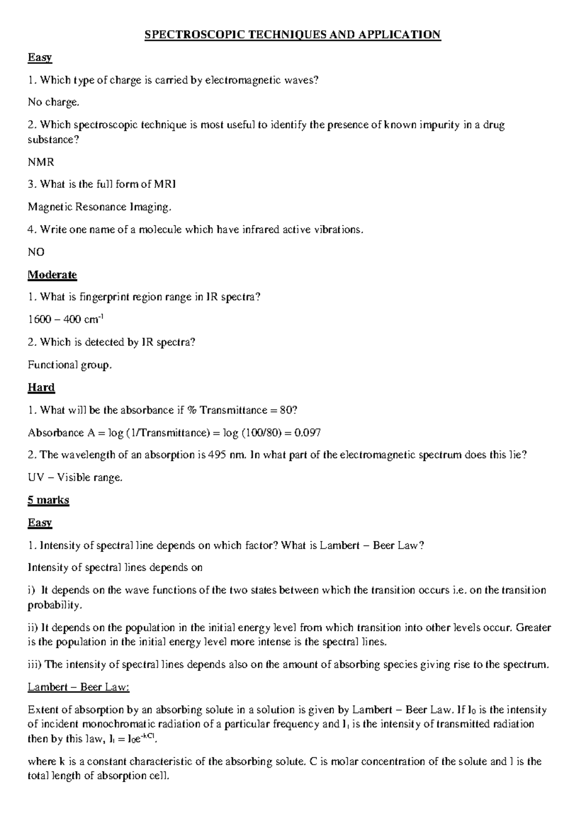 Chapter 2 - Spectroscopic Techniques and Applications (CHEM 101) - Studocu