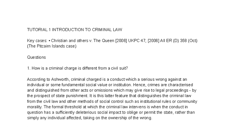 CRIMINAL LAW TUTORIAL 1: KEY CASES & PRINCIPLES - Studocu