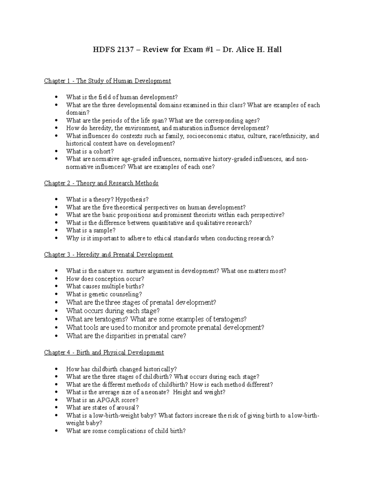 HDFS 2137 – Exam #1 Review: Key Concepts in Human Development - Studocu