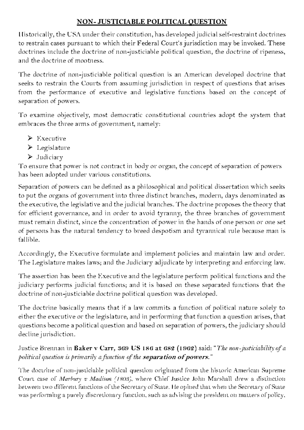 JUSTICIABLE POLITICAL QUESTION: Analyzing US and Ghanaian Doctrines ...