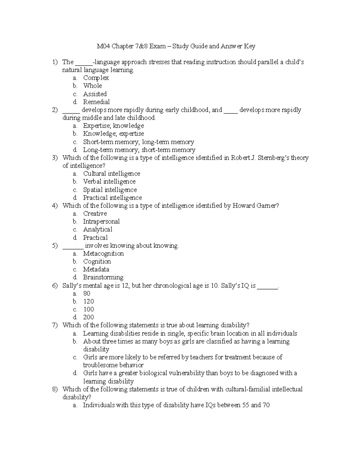 M04 Chapter 7 & 8 Exam Study Guide with Answer Key - Studocu