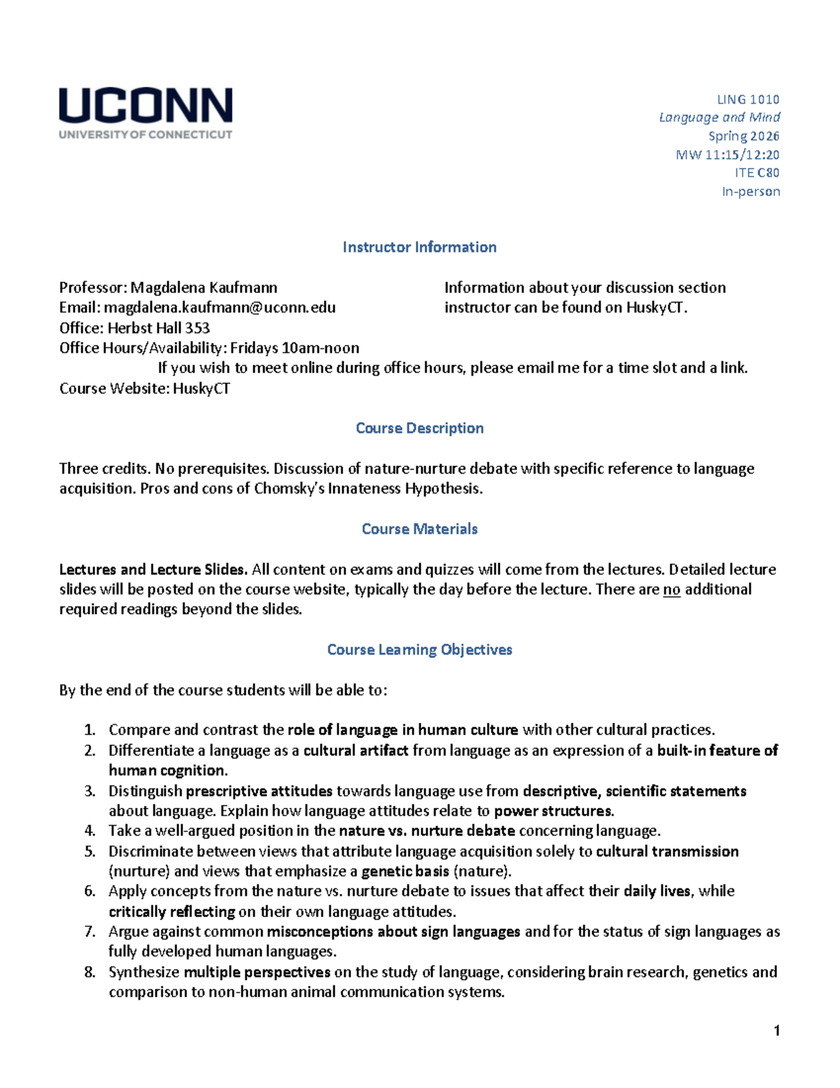 LING 1010 Language and Mind Spring 2026 Syllabus Overview - Studocu