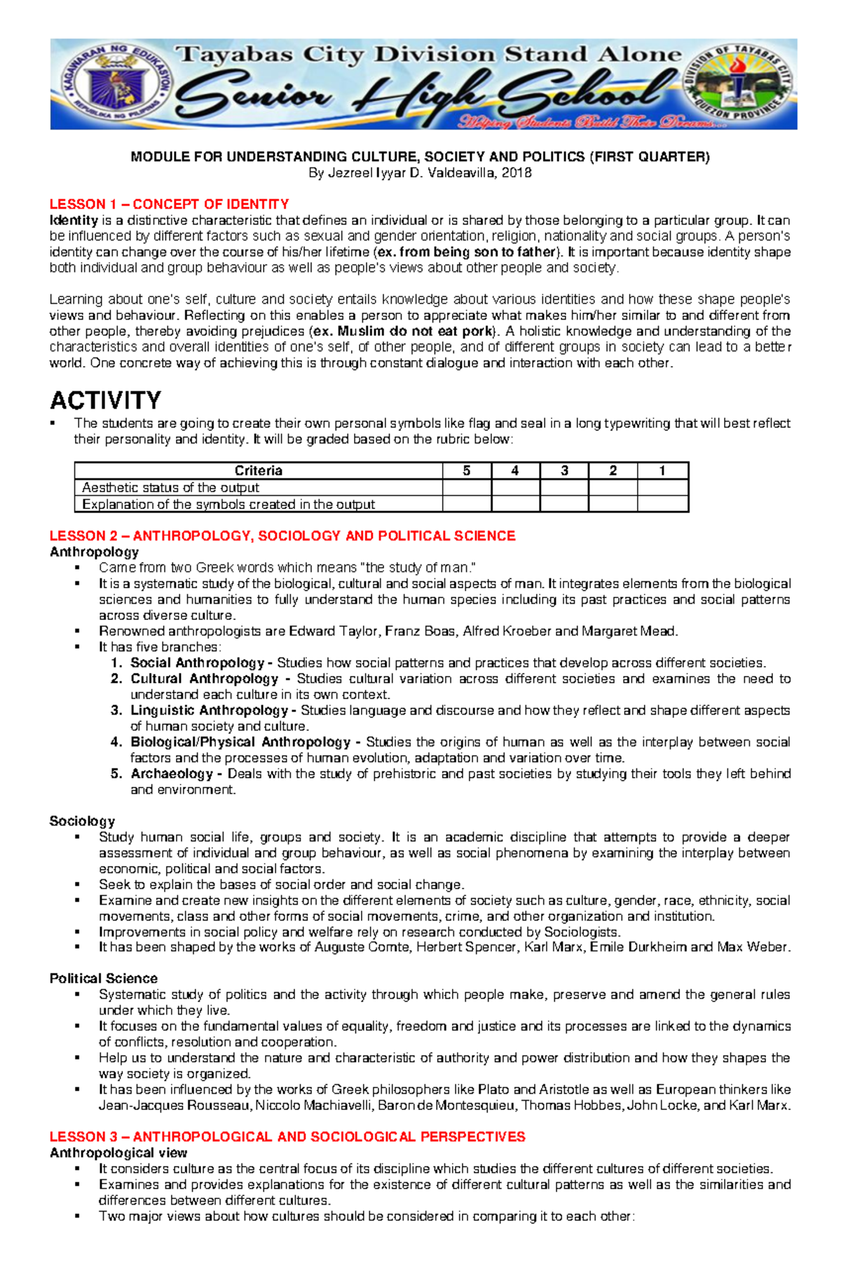 Understanding Culture and Society - Module for AEP 101 Lessons - Studocu