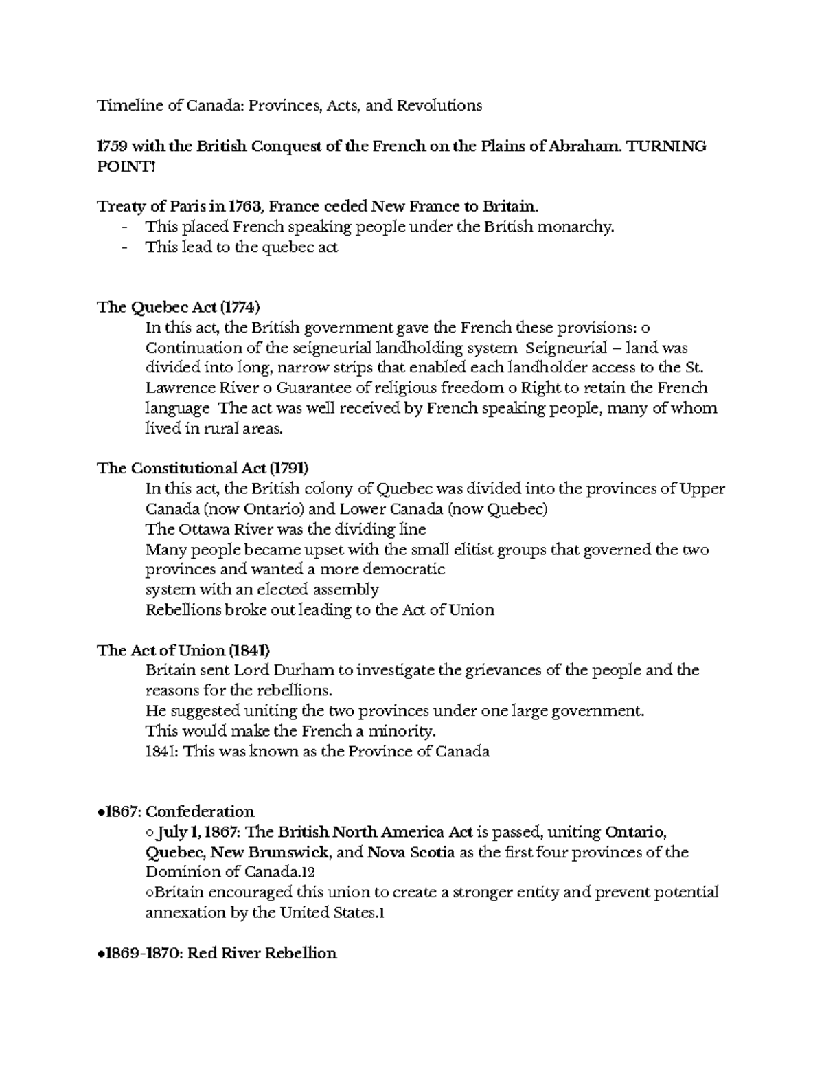 Geography 101 - Key Historical Dates in Canadian Timeline - Studocu