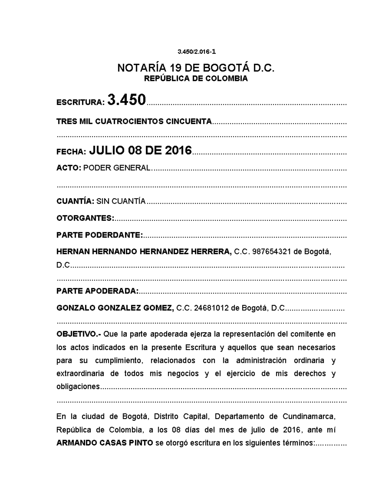 Poder General - Escritura Notarial 3.450 de Bogotá D.C. - Studocu