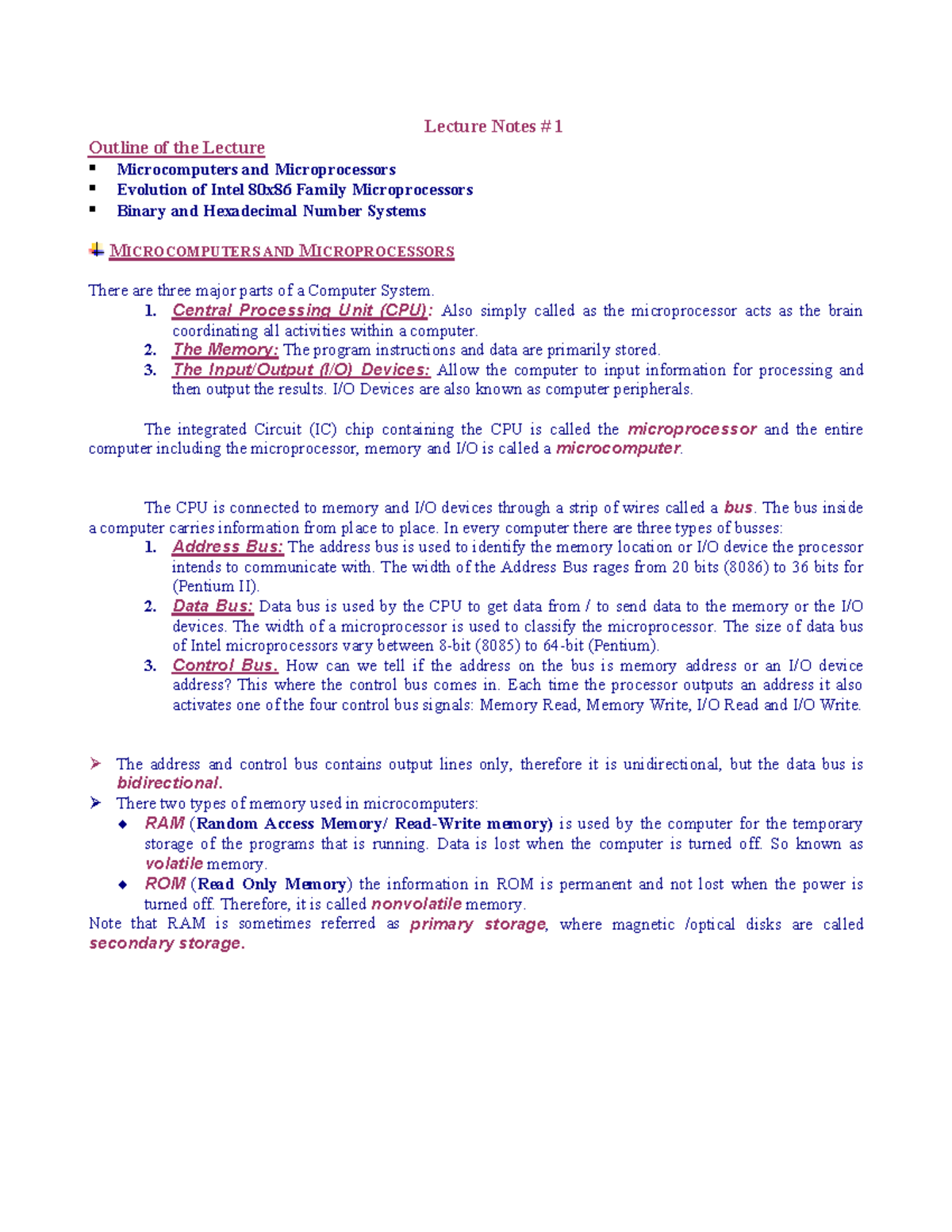 CSE331 Microprocessors & Interfacing Lecture Notes 1 - Studocu