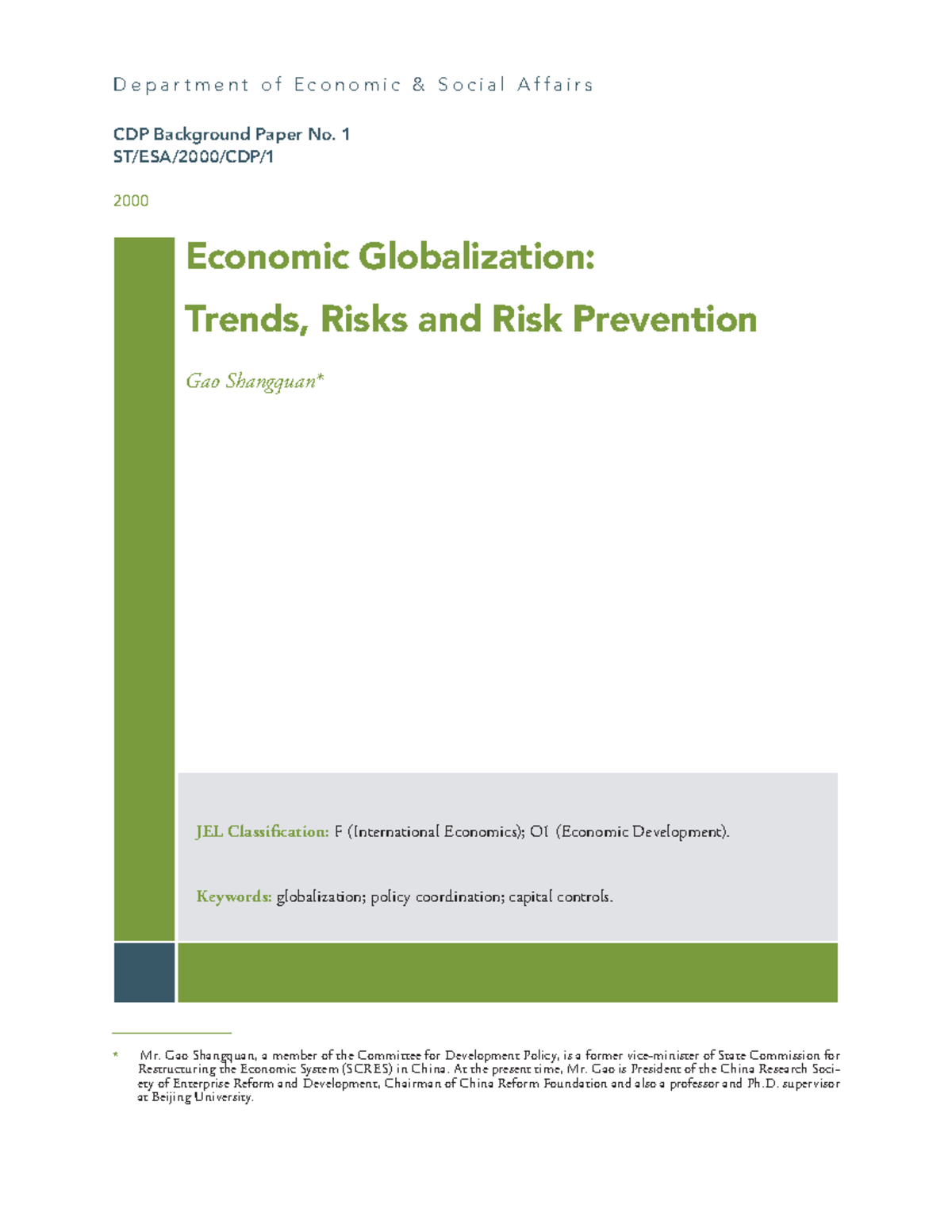 Trends and Risks of Globalization: Prevention Strategies (CDP ...