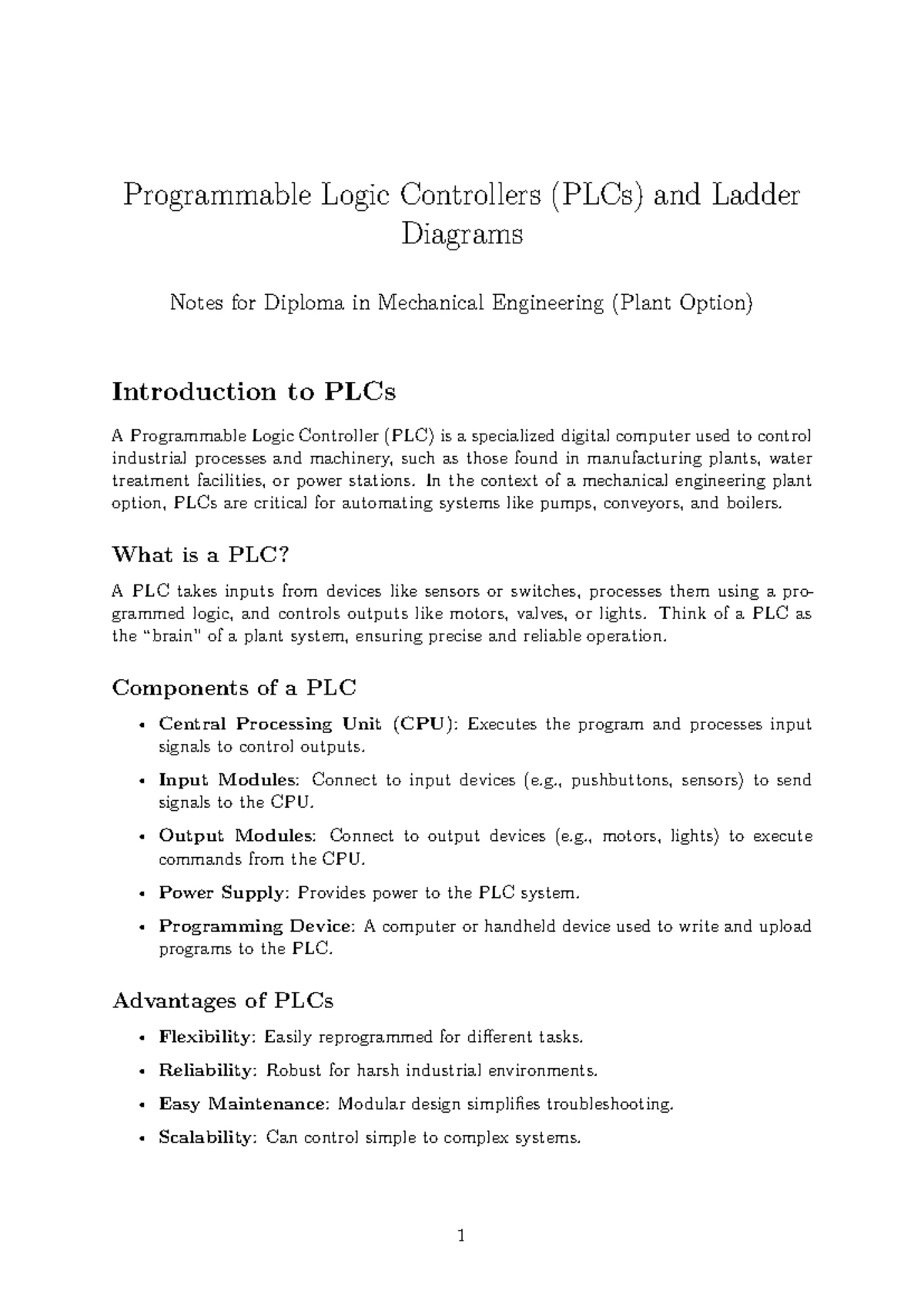 KNEC Diploma Study Notes: PLCs & Ladder Diagrams for Mechanical Eng ...