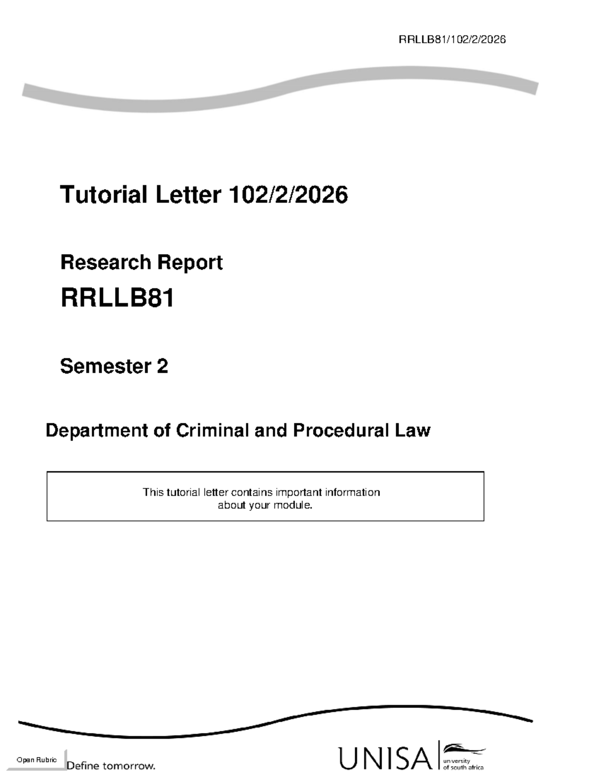 Tutorial Letter: Research Report Guidelines for RRLLB81 Semester 2 ...