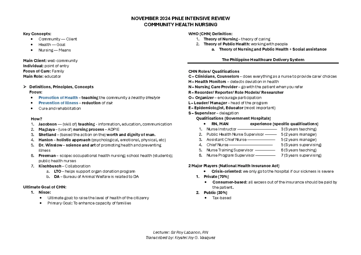 Epidemiology Nursing (NUR 101) - Comprehensive Study Notes - Studocu