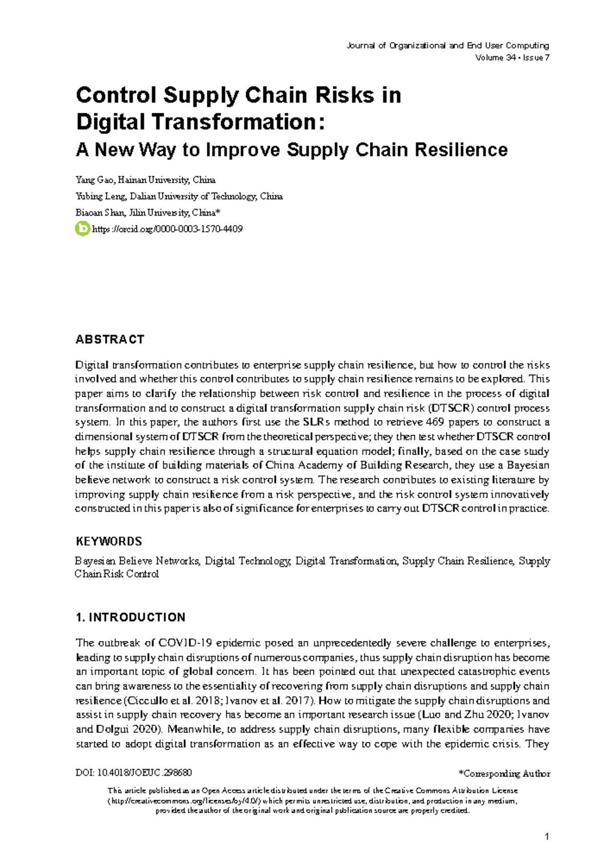 Control Supply Chain Risks in Digital Transformati - DOI: 10/JOEUC ...