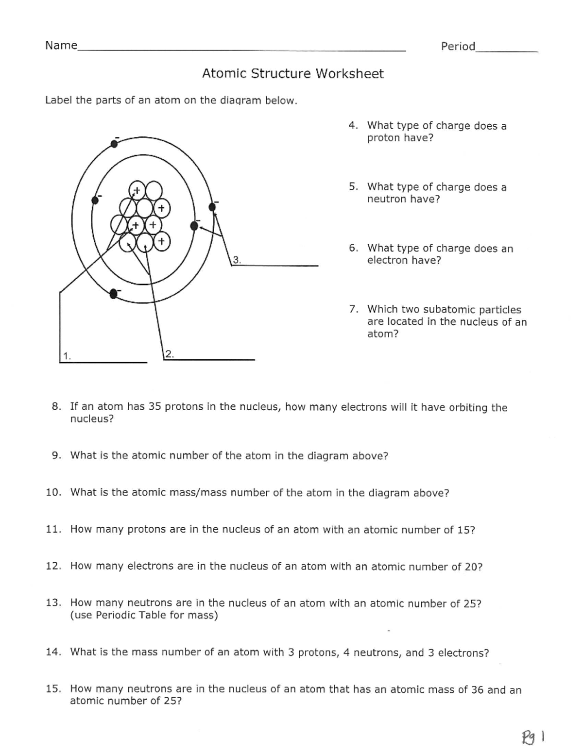 Atomic Structure Practice Worksheet - 2022 - Studocu