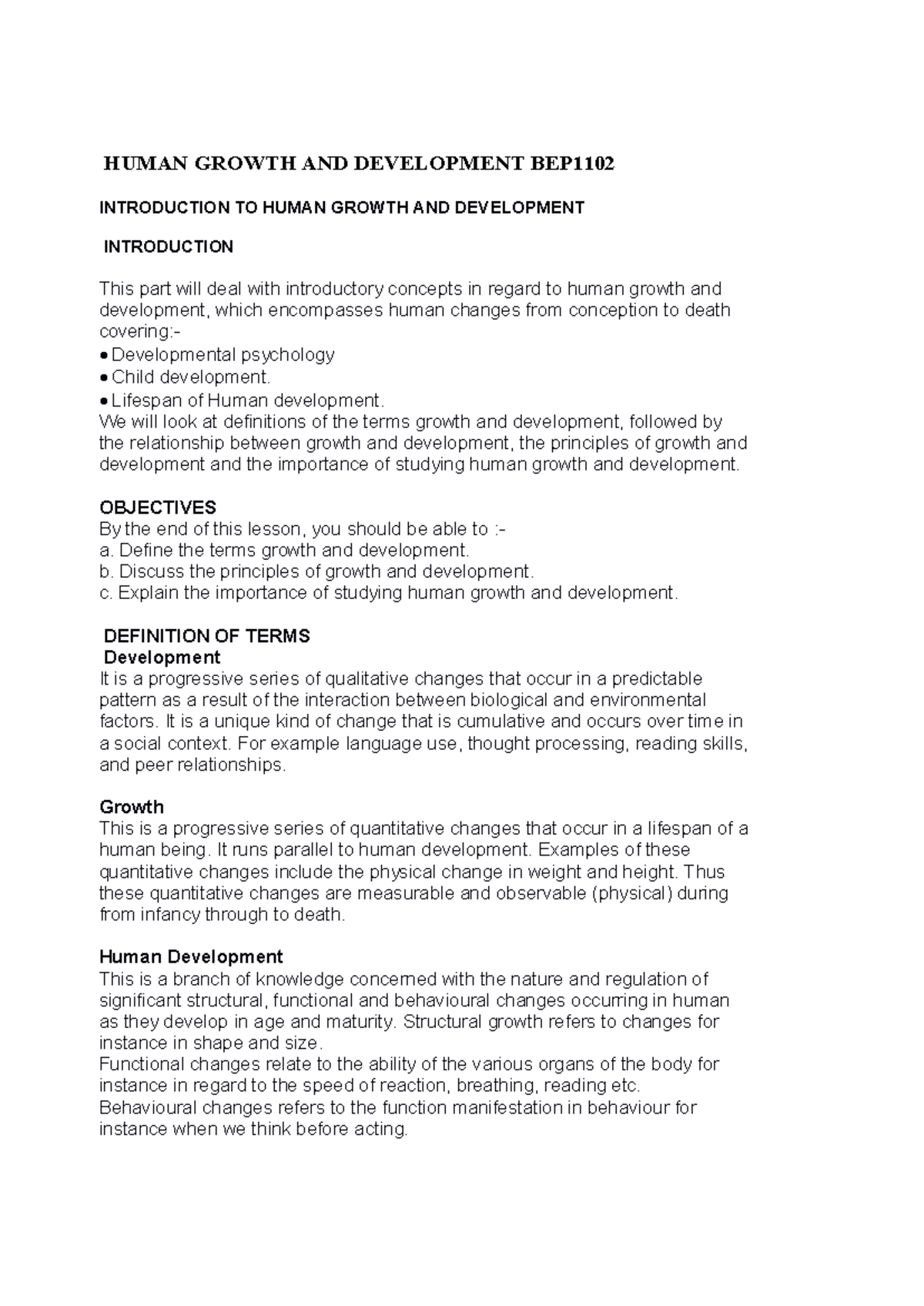 Human Growth & Development BEP: Key Concepts & Principles - Studocu