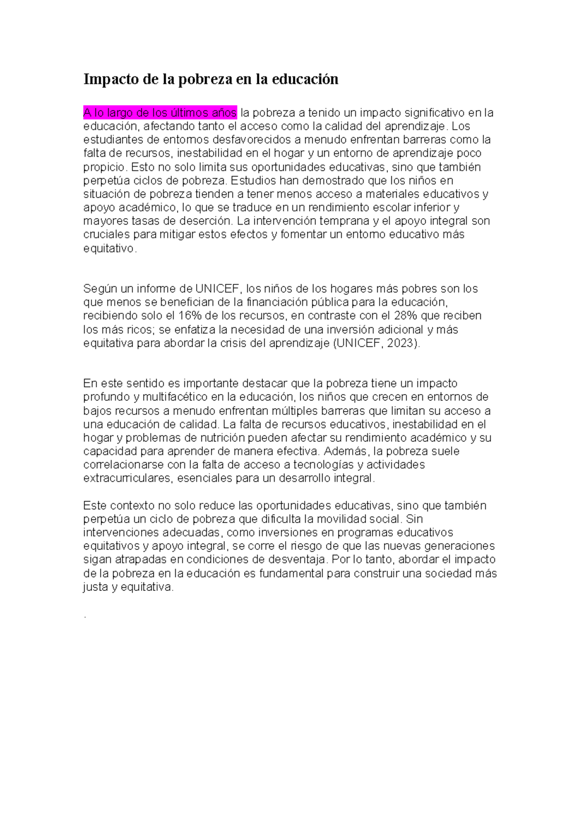 Impacto de la Pobreza en la Educación: Texto Expositivo sobre ...