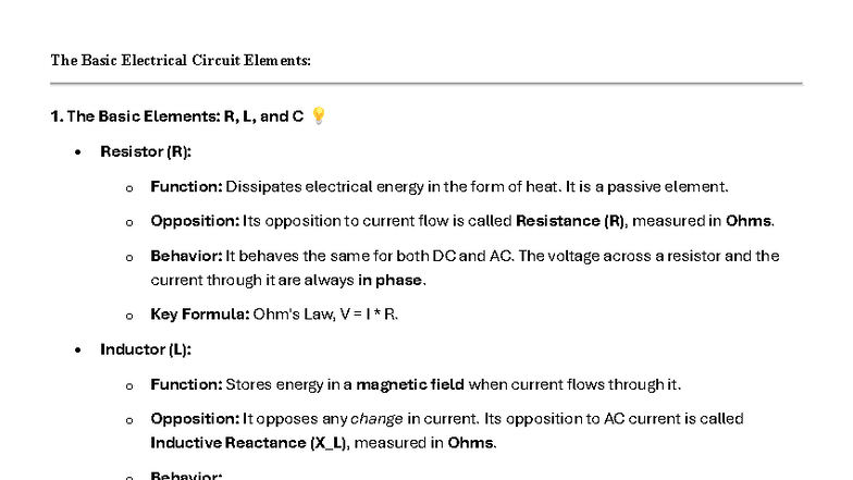 Basic Electrical Circuit Elements: R, L, C - Key Concepts & Formulas ...
