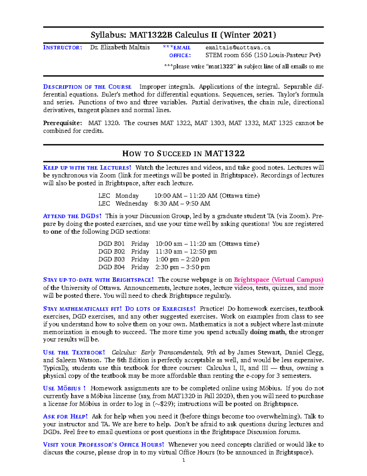 MAT1322B Winter 2021 Syllabus for Calculus II Course - Studocu