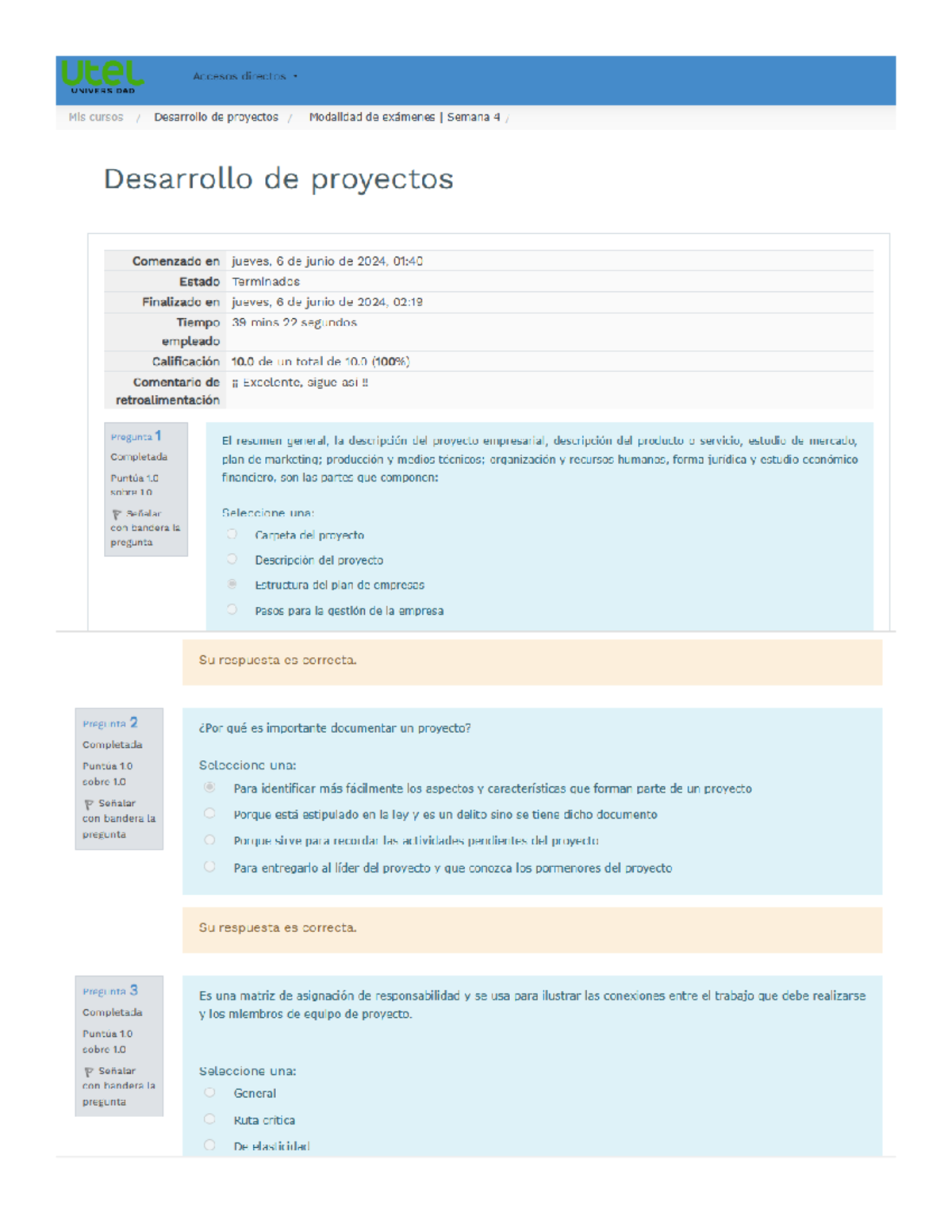 Desarrollo de Proyectos Examen Semana 4 - Respuestas y Análisis - Studocu