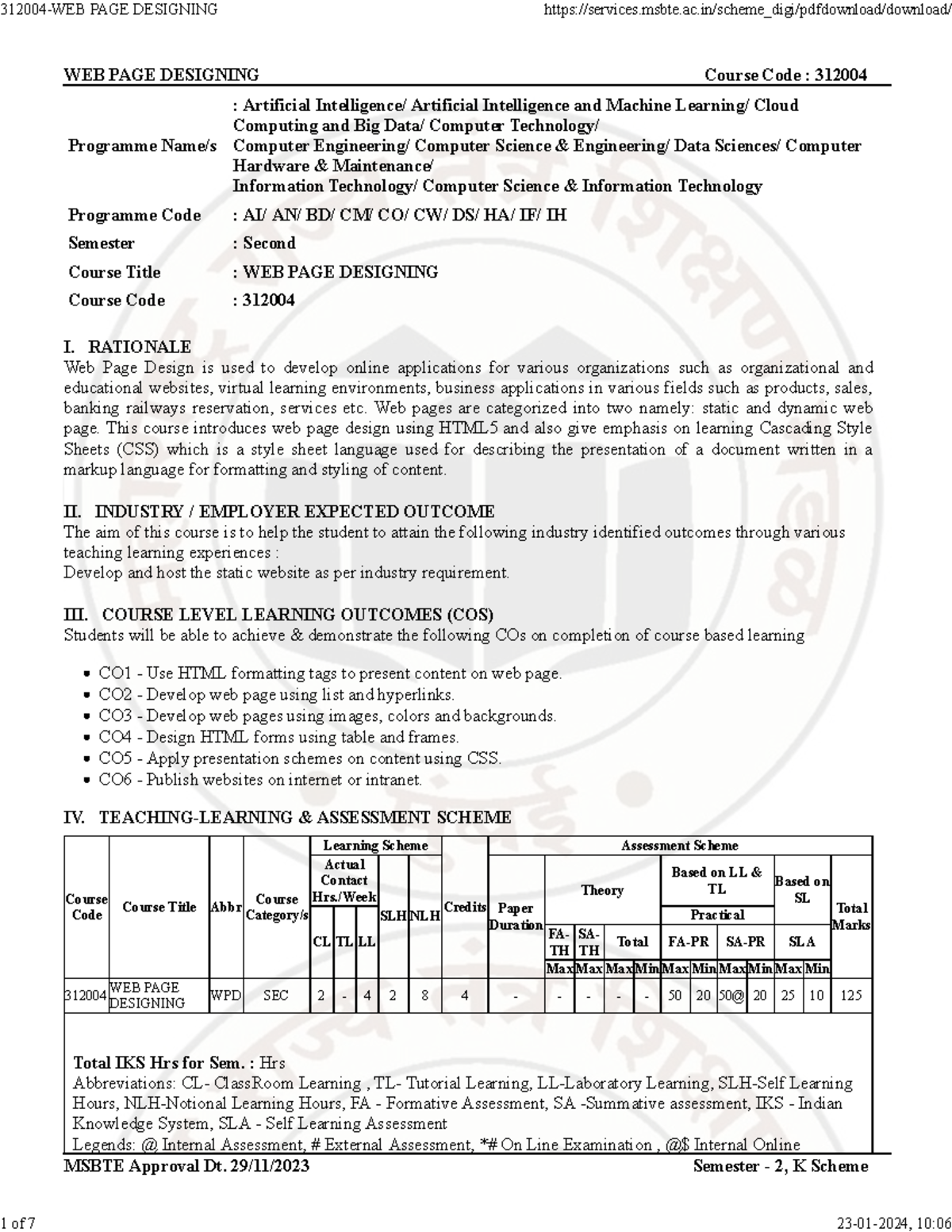 WEB PAGE DESIGNING - Course Code 312004: Semester 2 Overview - Studocu