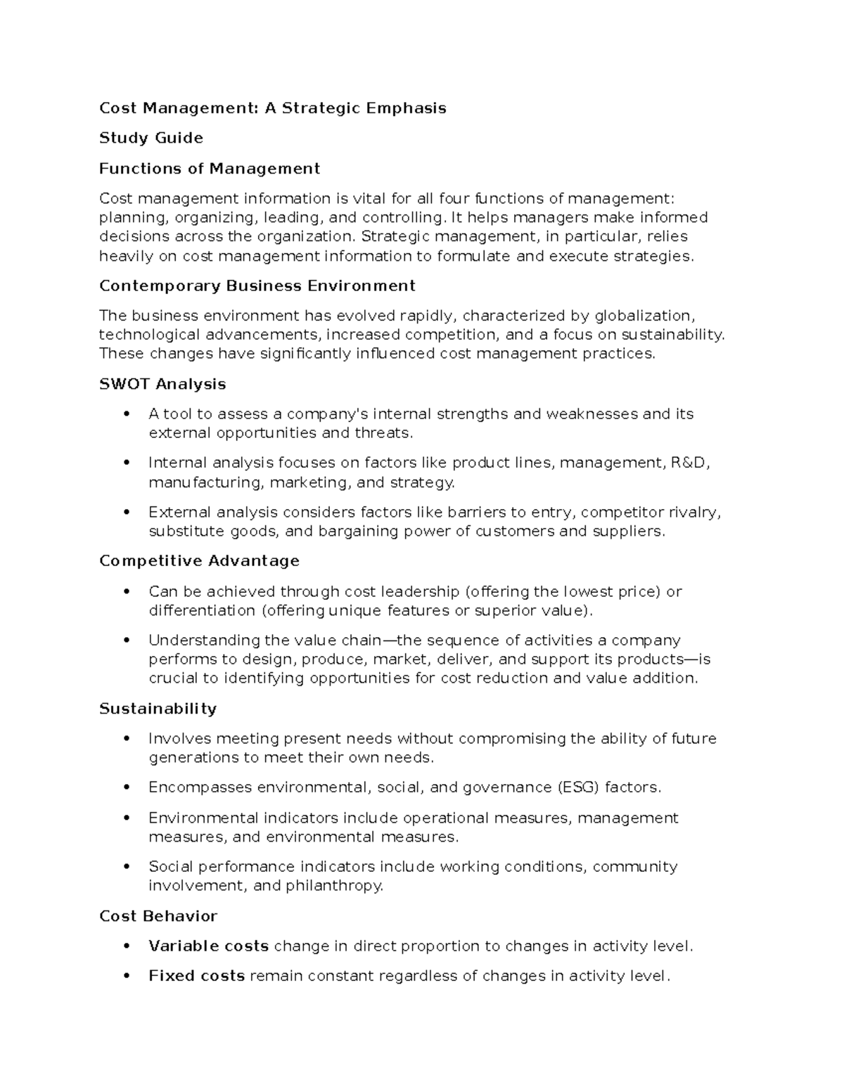 A Strategic Emphasis - Cost Management: A Strategic Emphasis Study ...