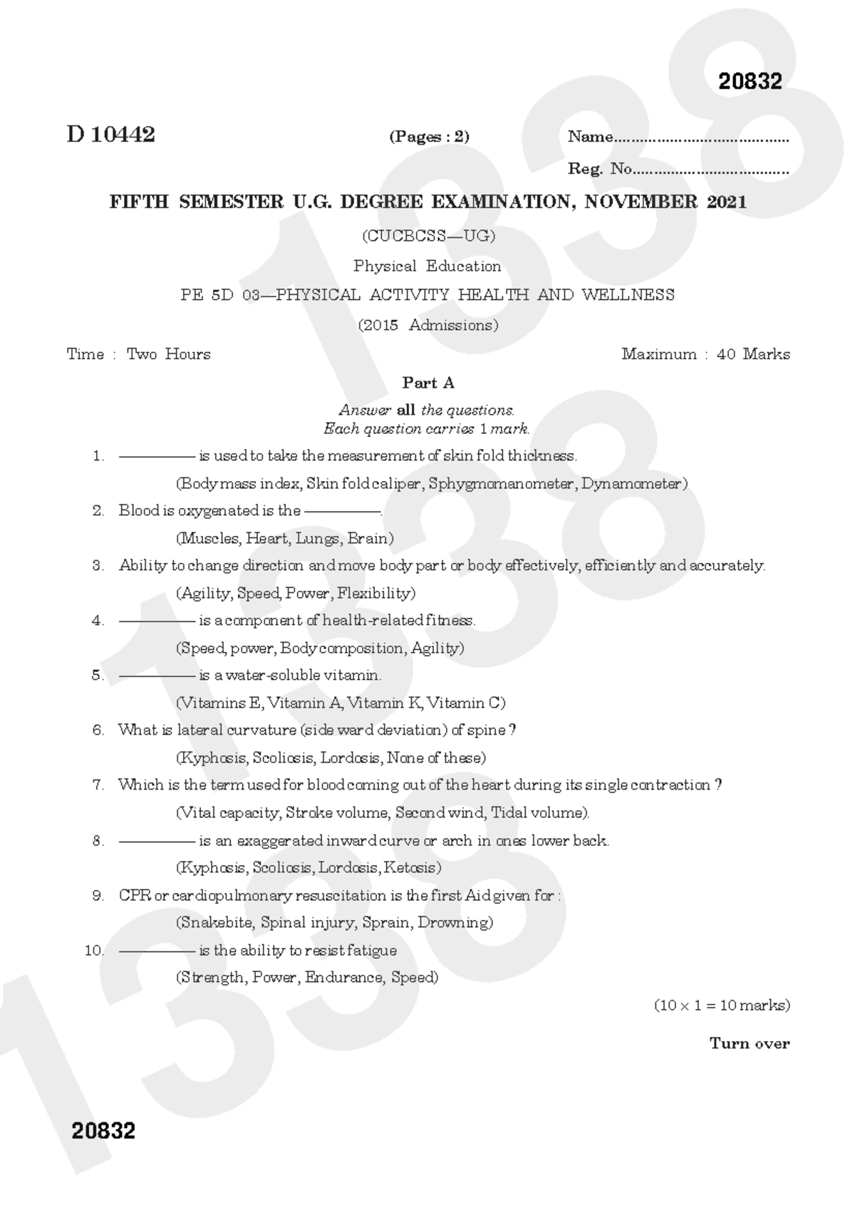 PE 5D Final Exam: Physical Activity, Health & Wellness Nov 2021 - Studocu