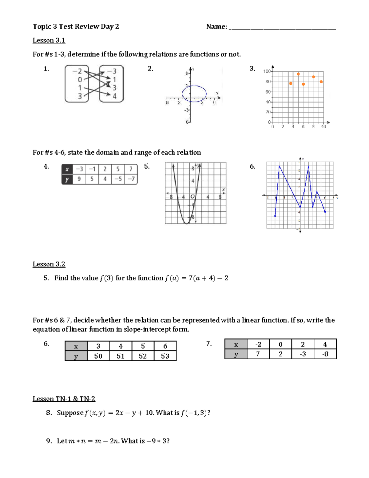 11 - Topic 3 Test Review Day 2: Functions, Sequences, and Predictions ...