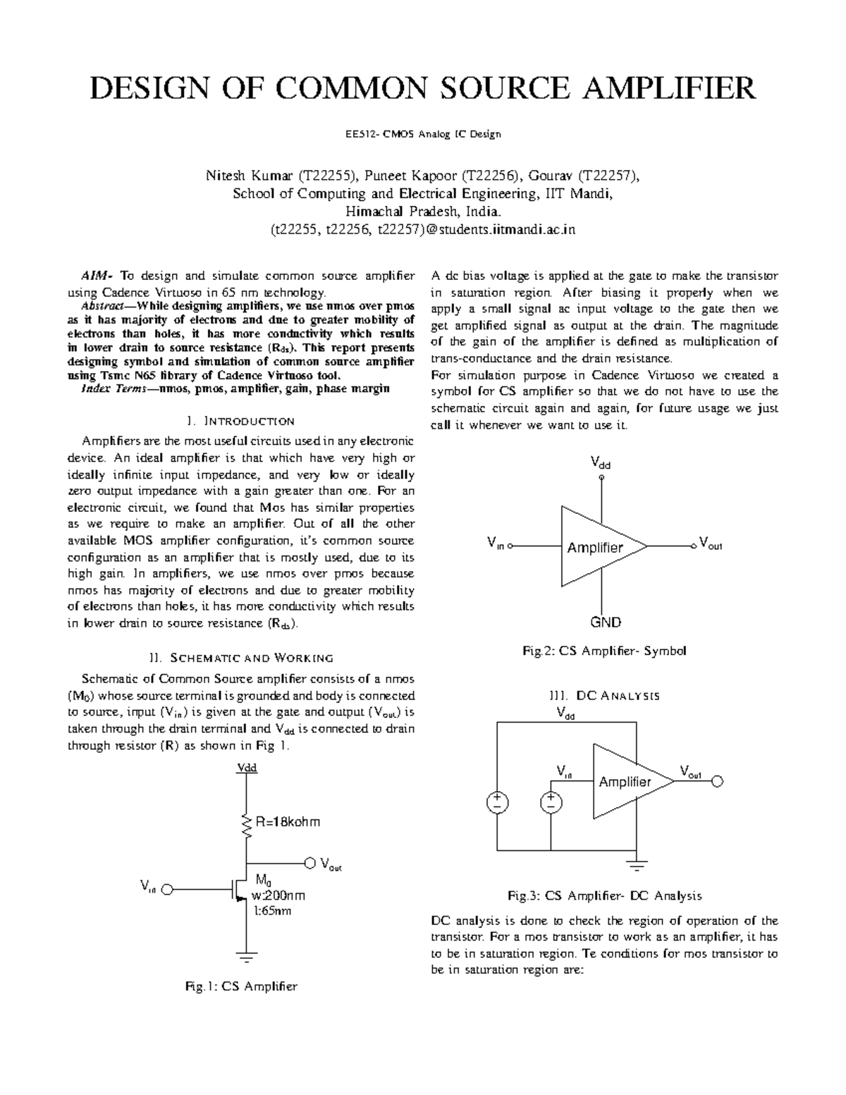 EE512 Common Source Amplifier Design and Simulation Report - Studocu