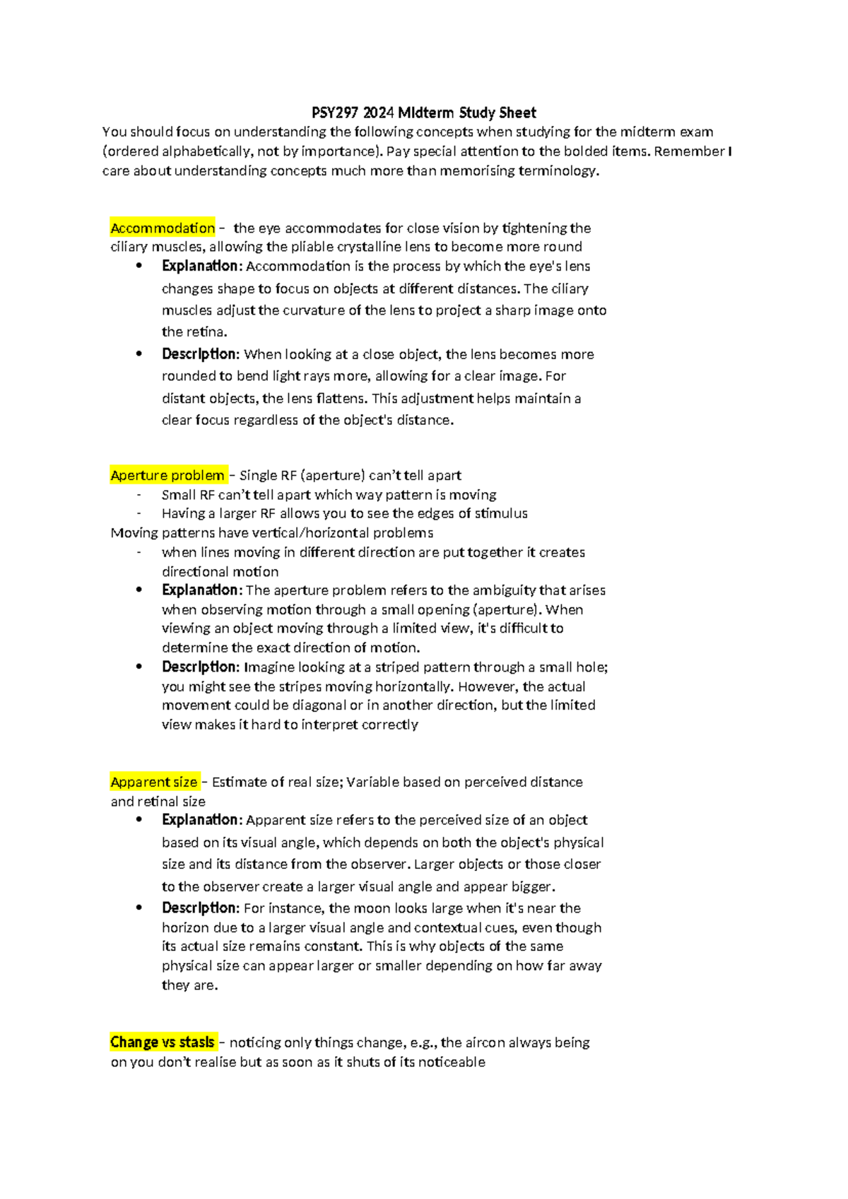 PSY297 2024 Midterm Exam Study Guide on Key Concepts - Studocu