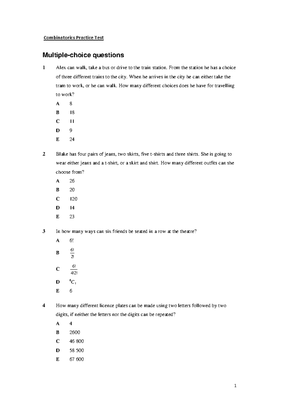 Combinatorics Practice Test Questions and Solutions - Studocu