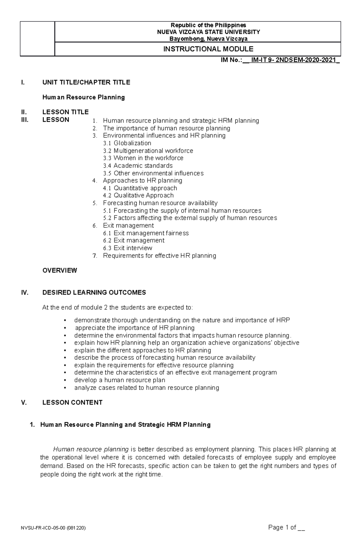 Module-2: Human Resource Planning & Strategic HRM Insights (IM-IT 9 ...