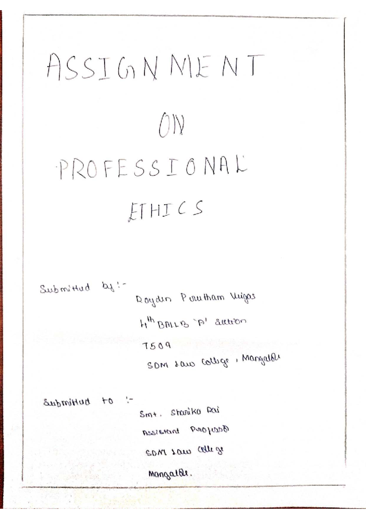 Professional Ethics Assignment: Analysis of 10 Cases in 4ᵗʰ BALLB - Studocu