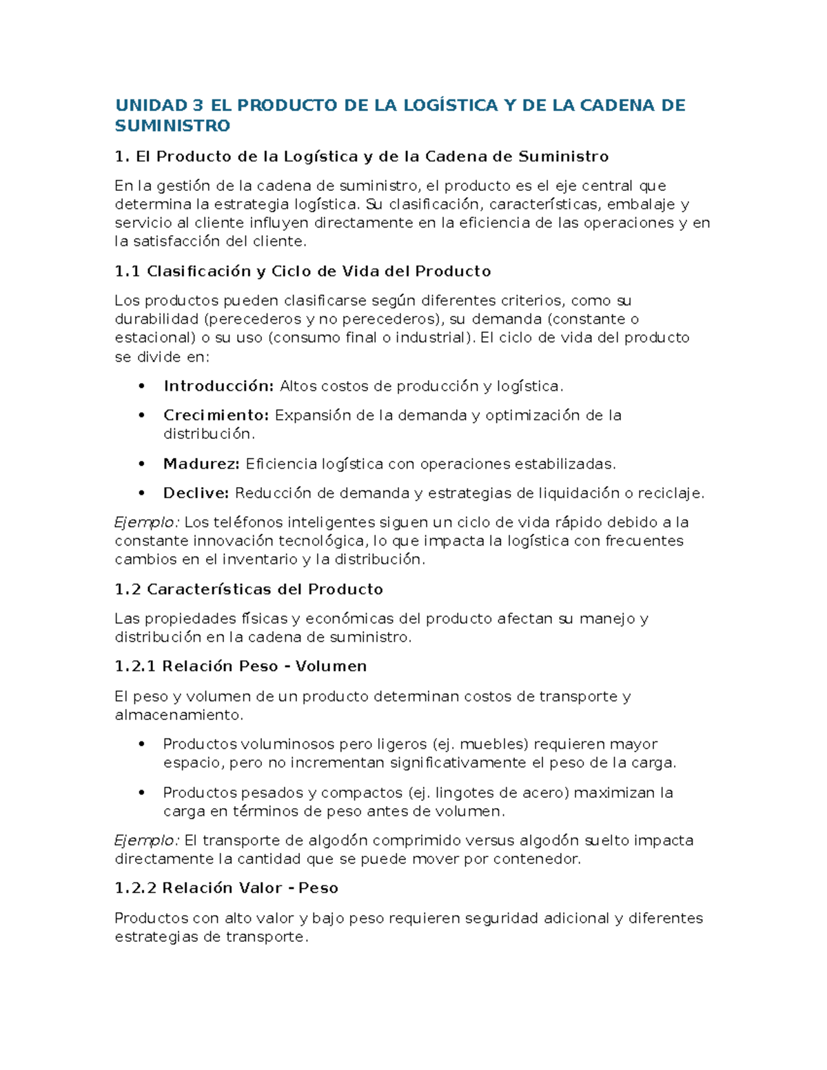Unidad 3: El Producto en Logística y Cadena de Suministro - Studocu