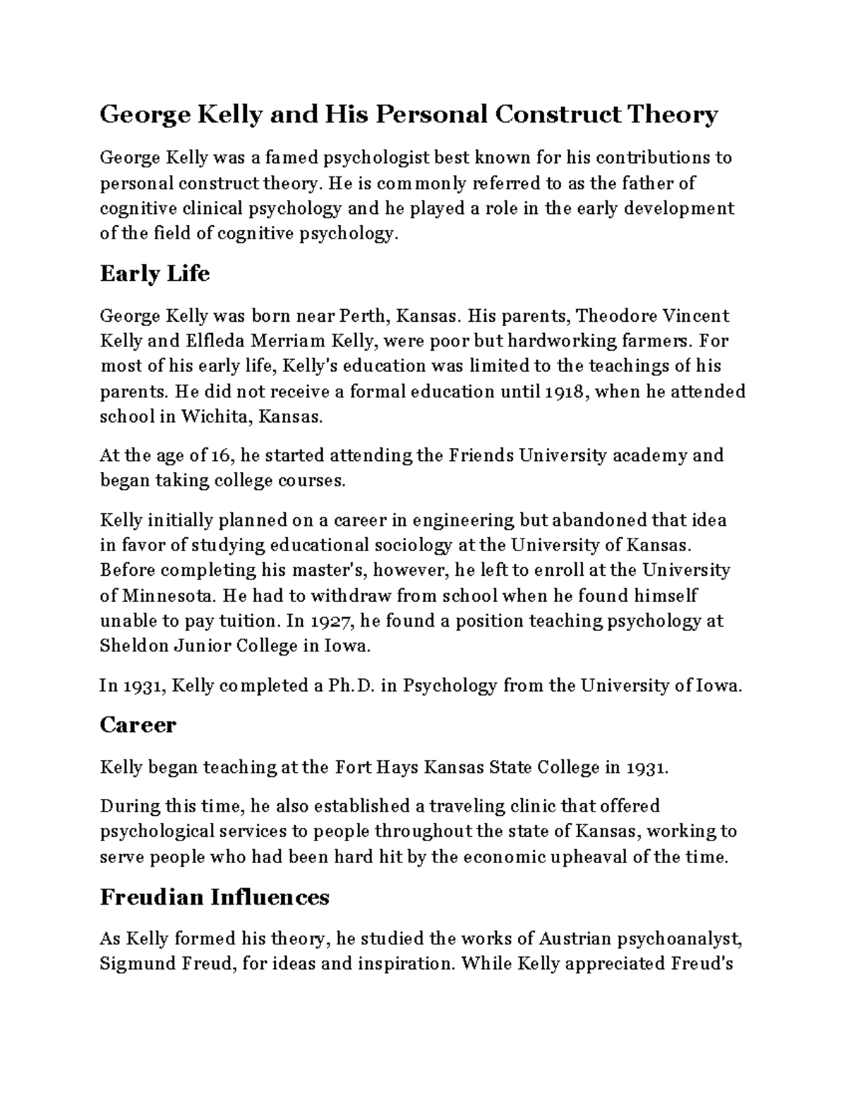 Module 19: George Kelly's Personal Construct Theory in Psychology - Studocu