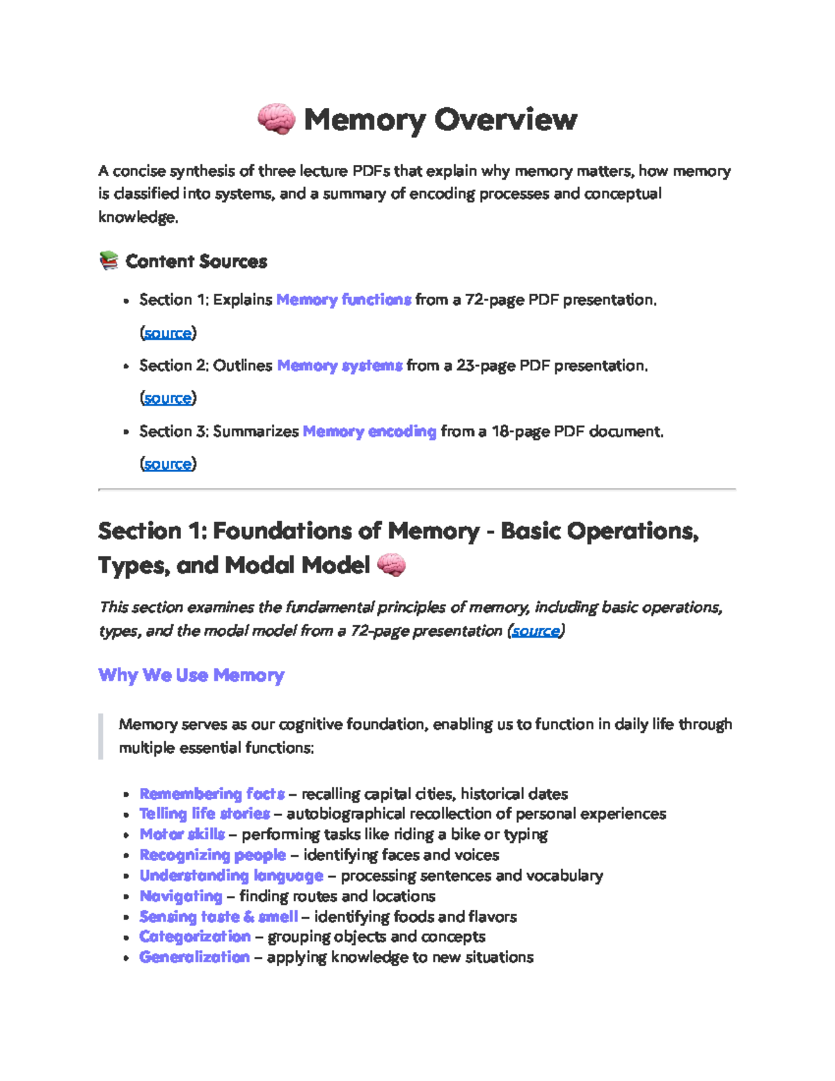 Memory Functions, Systems, and Encoding Overview - Week 4 Lecture Notes ...