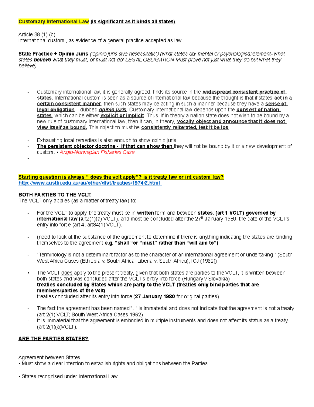 International Law (INTL 101): Comprehensive Exam Notes on CIL & VCLT ...