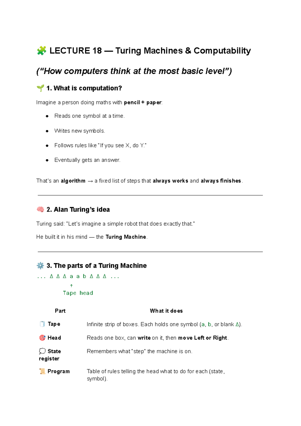 LECTURE 18 & 19: Turing Machines & Universal Turing Machines Notes ...