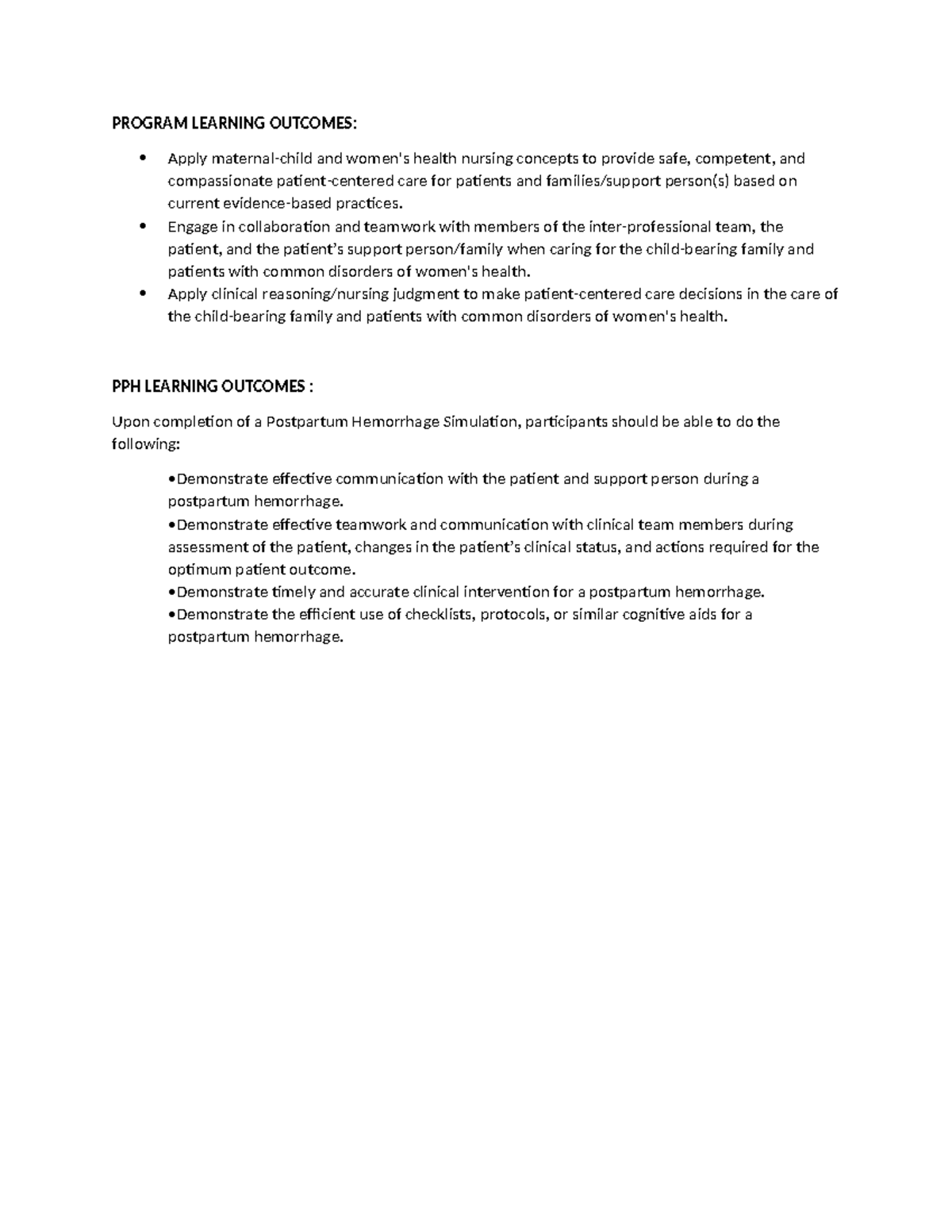 PPH Case Study: Maternal-Child Health Nursing Learning Outcomes - Studocu