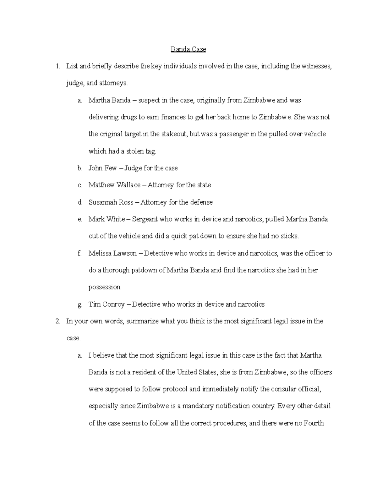 Banda Case Analysis: Key Individuals and Legal ISSUES - Studocu