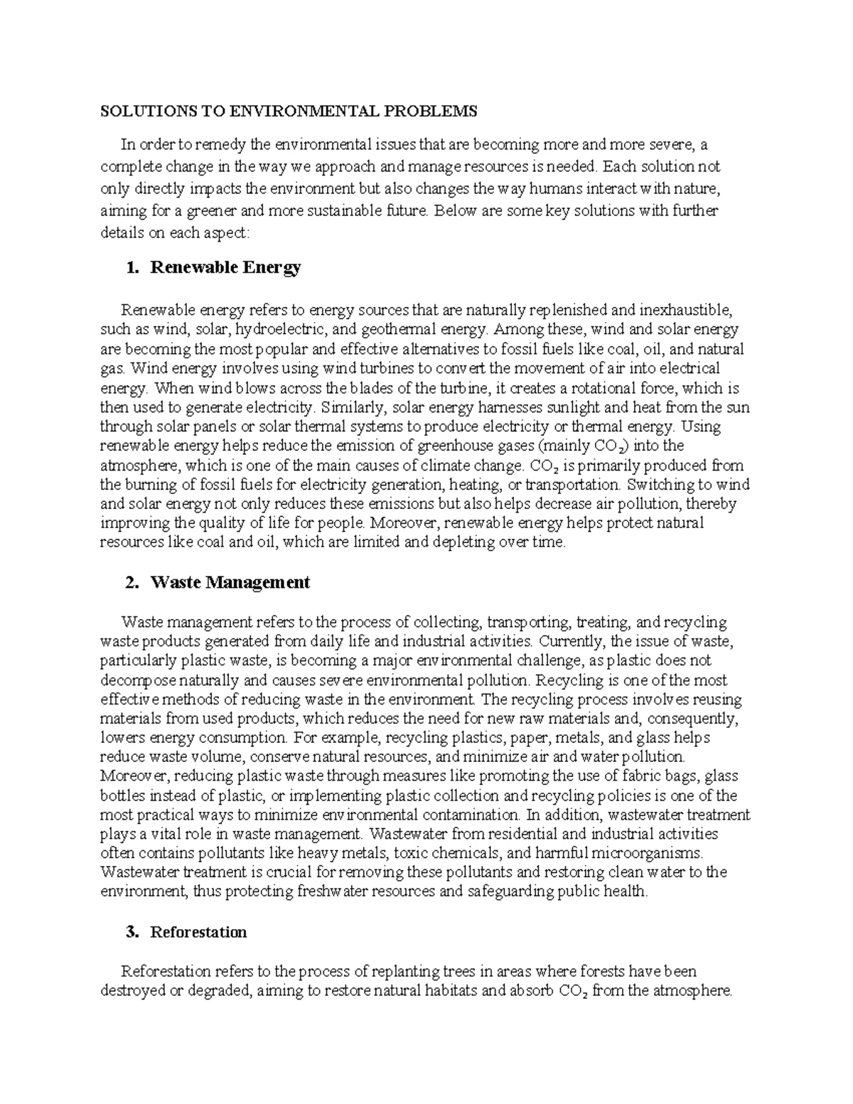 Solutions to Environmental Problems: A Comprehensive Approach - Studocu