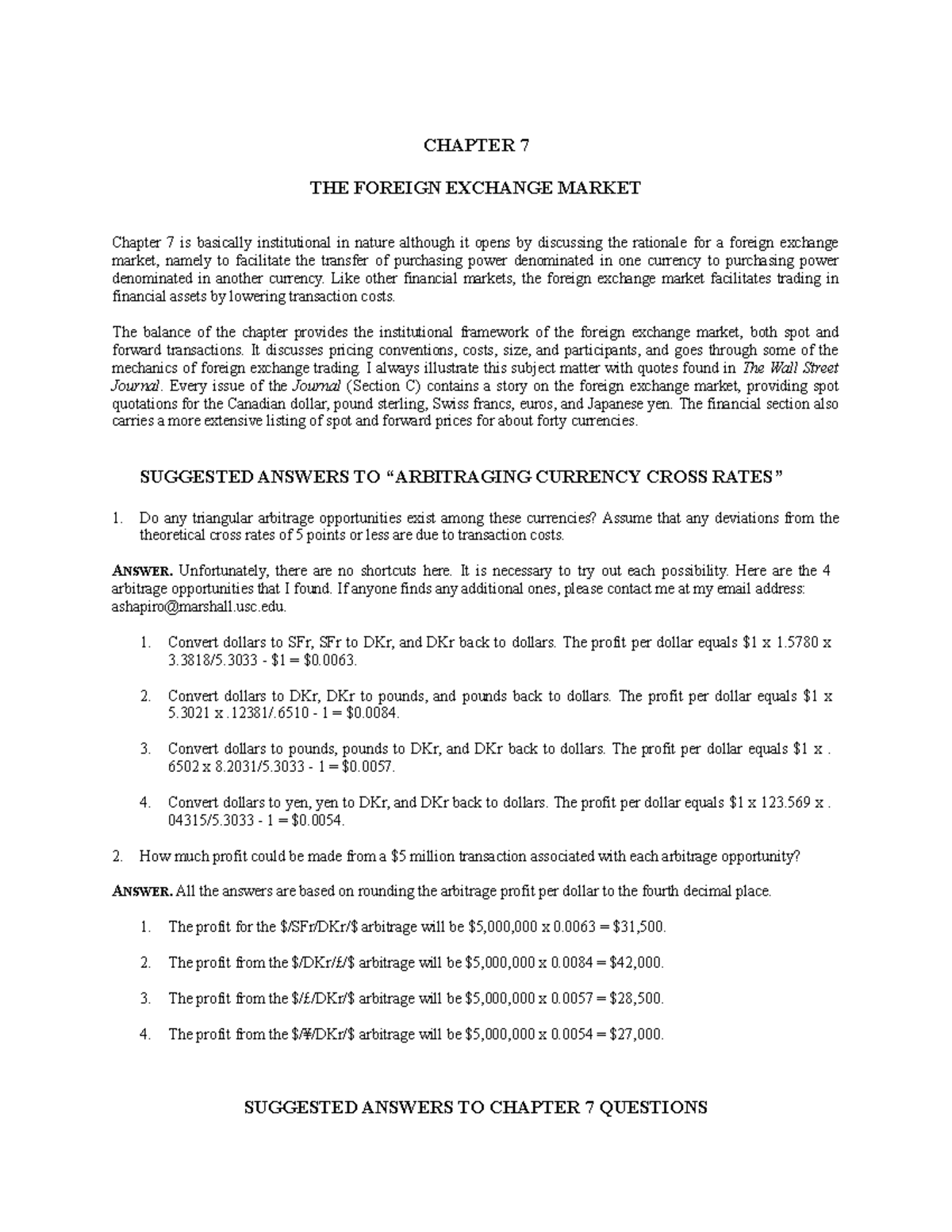Shapiro Final Exam Solutions: Chapter 7 - Foreign Exchange Market - Studocu