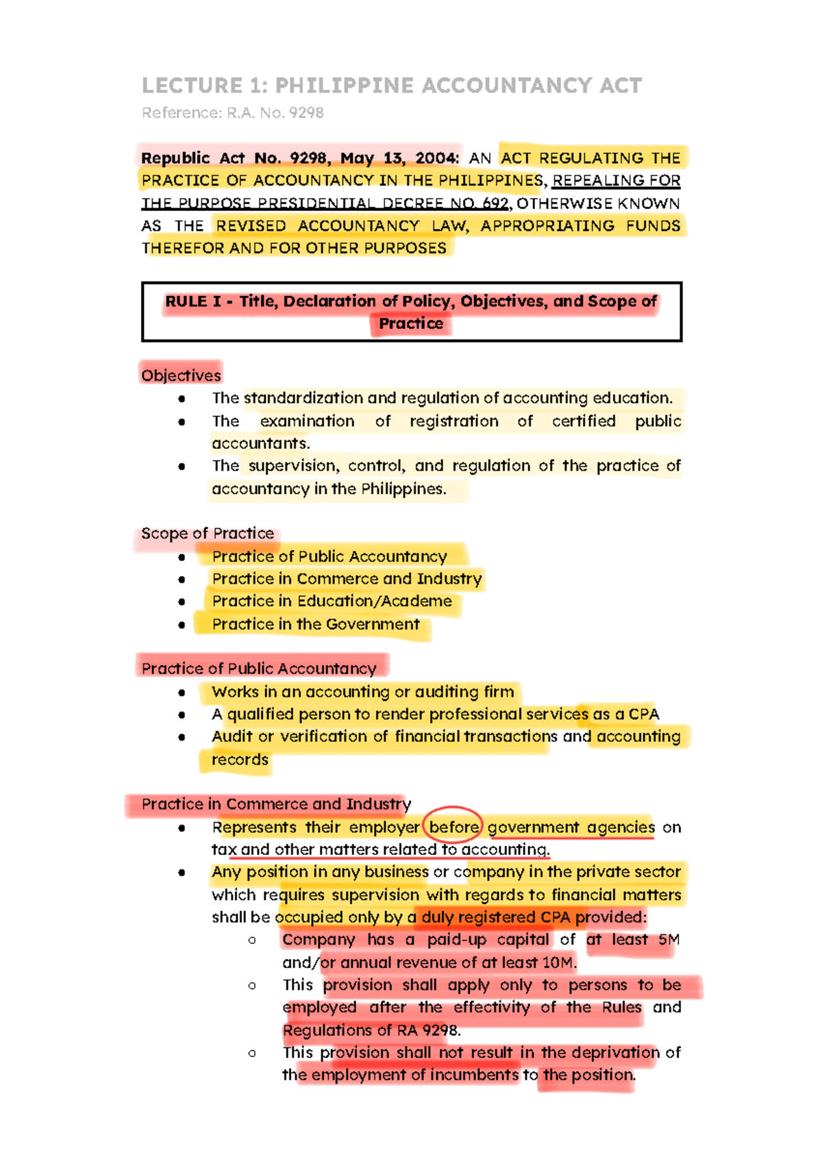 Notes on R.A. No. 9298: Regulating Accountancy in the Philippines - Studocu