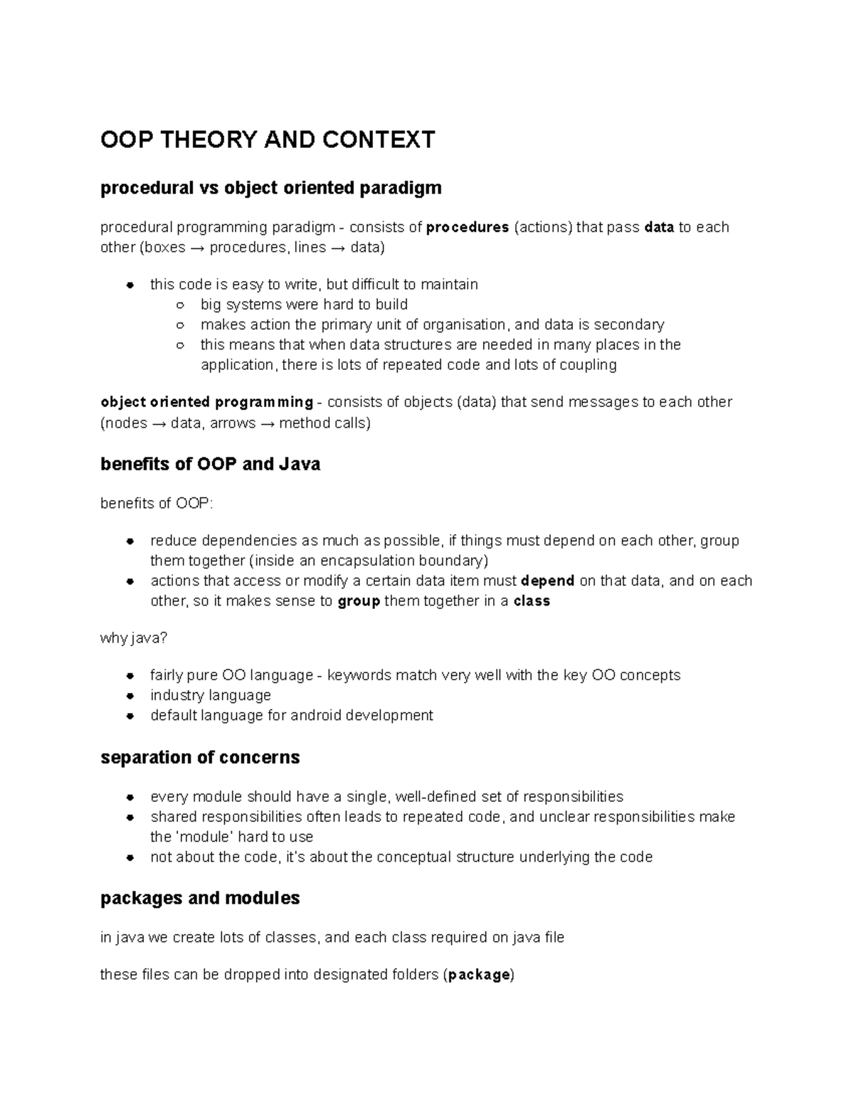 Fit2099 bootcamp 1-4 notes - OOP THEORY AND CONTEXT procedural vs ...