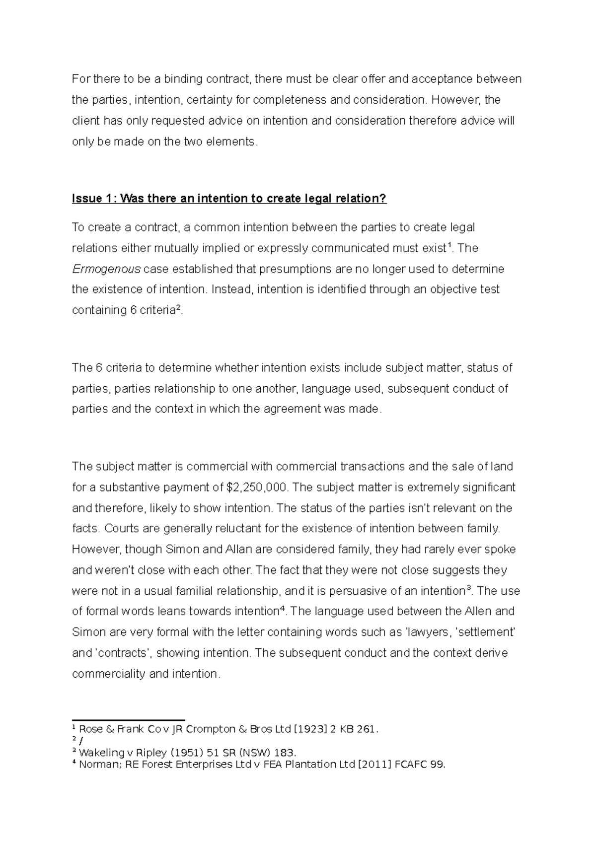 LLB202 Assessment 1 Part A: Intention and Consideration in Contracts ...
