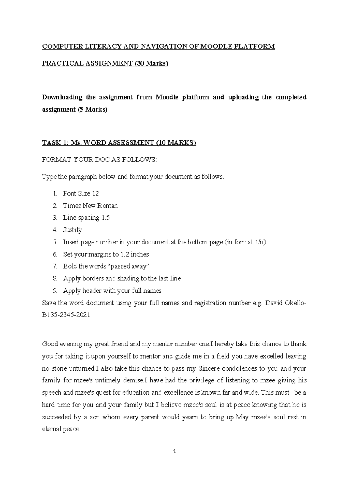 Computer Literacy Assessment - COMPUTER LITERACY AND NAVIGATION OF ...